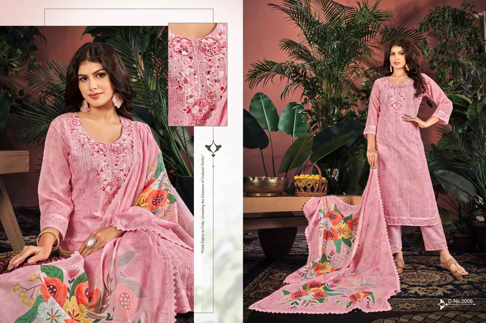 Isavasyam Cotton Chikan Applique Readymade Suit (6 pcs Catalogue)