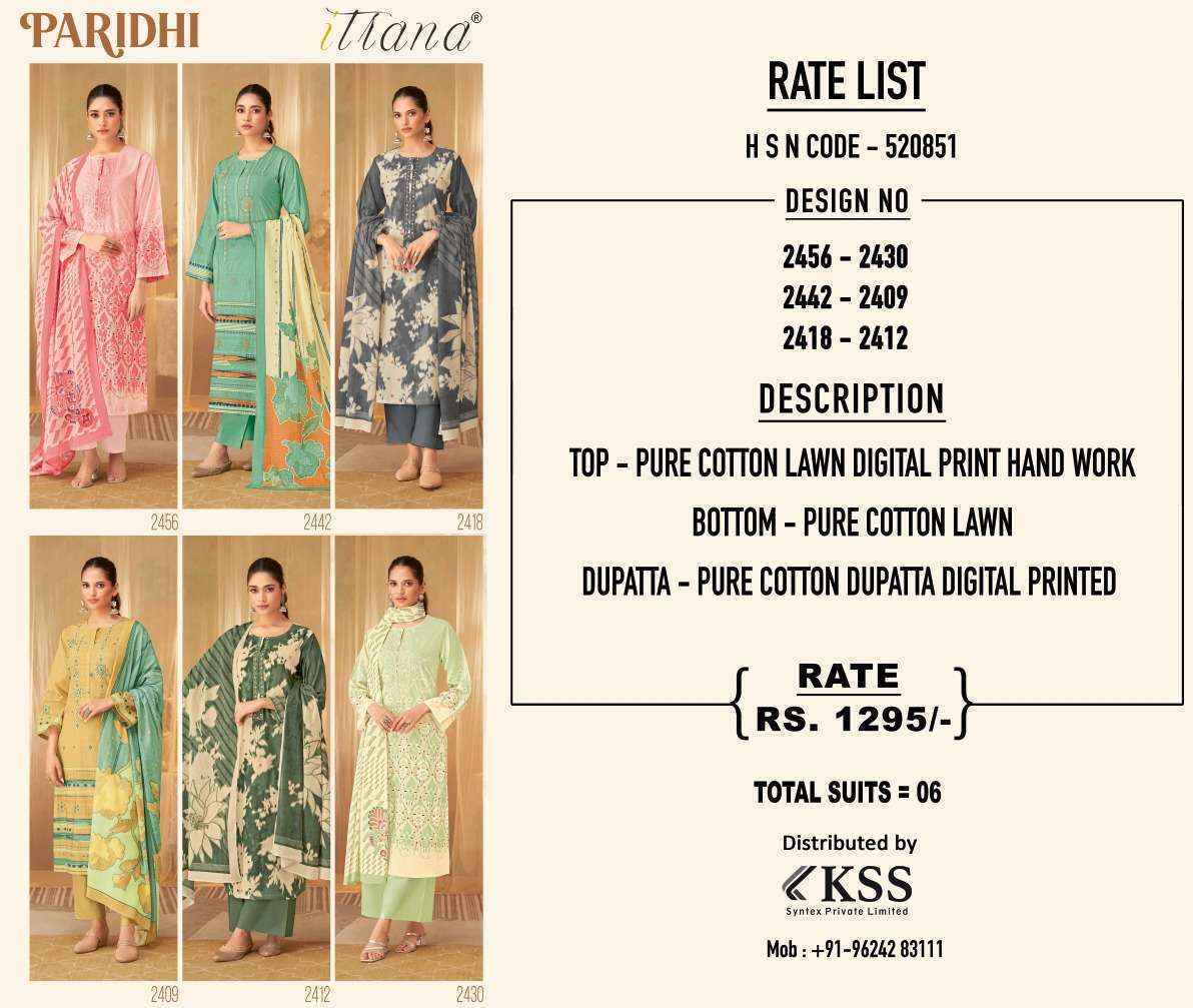 Itrana Paridhi Cotton Dress Material (6 pcs Catalogue)