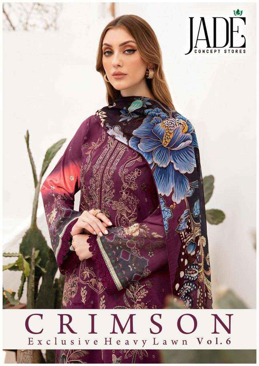 Jade Crimson Exclusive Heavy Lawn Collection Vol-6 Lawn Cotton Readymade Suit (6 pc Cataloge)