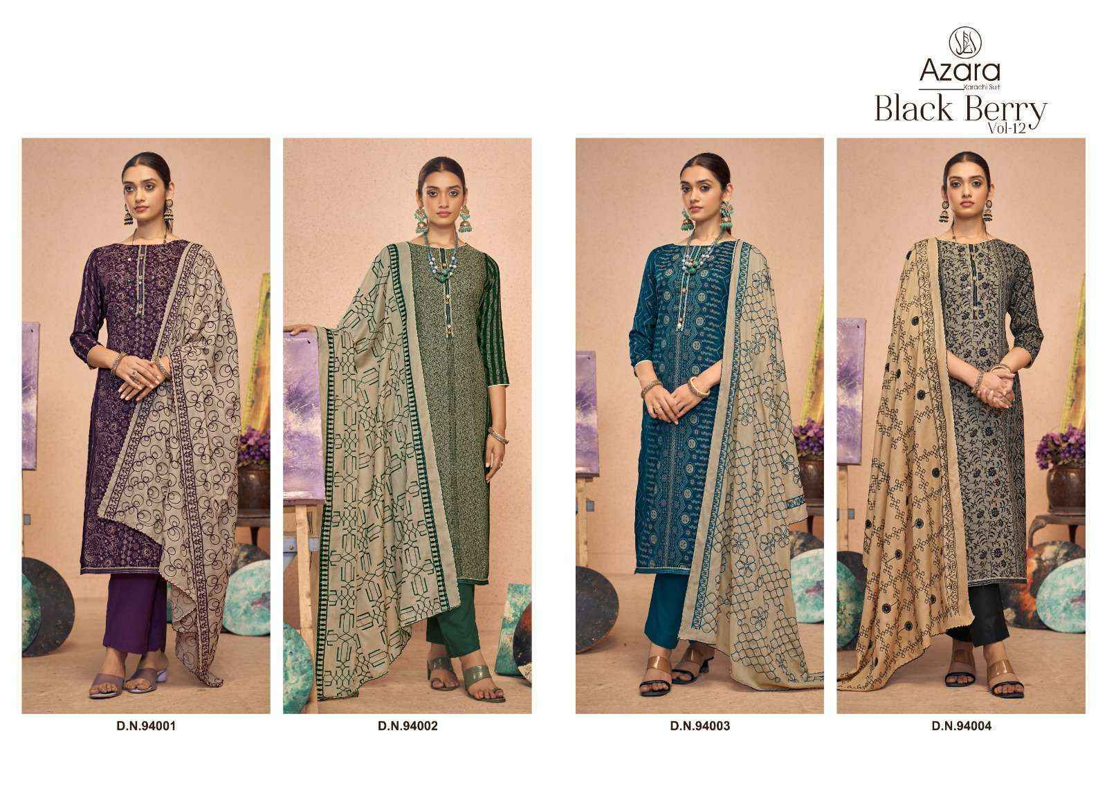 Radhika Fashion Azara Black Berry Vol 12 Cotton Dress Material (4 pcs Catalogue)