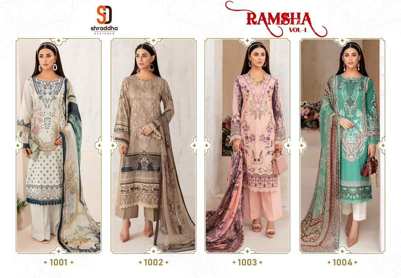 Shraddha Designer Ramsha Vol-1 Lawn Cotton Dress Material (4 pcs Catalogue)