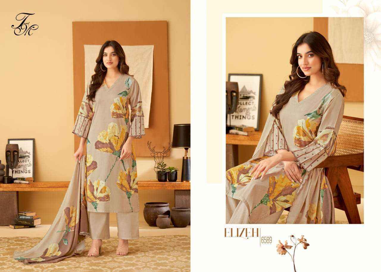 T and M Elizeh Lawn Cotton Dress Material (4 pcs Catalogue)