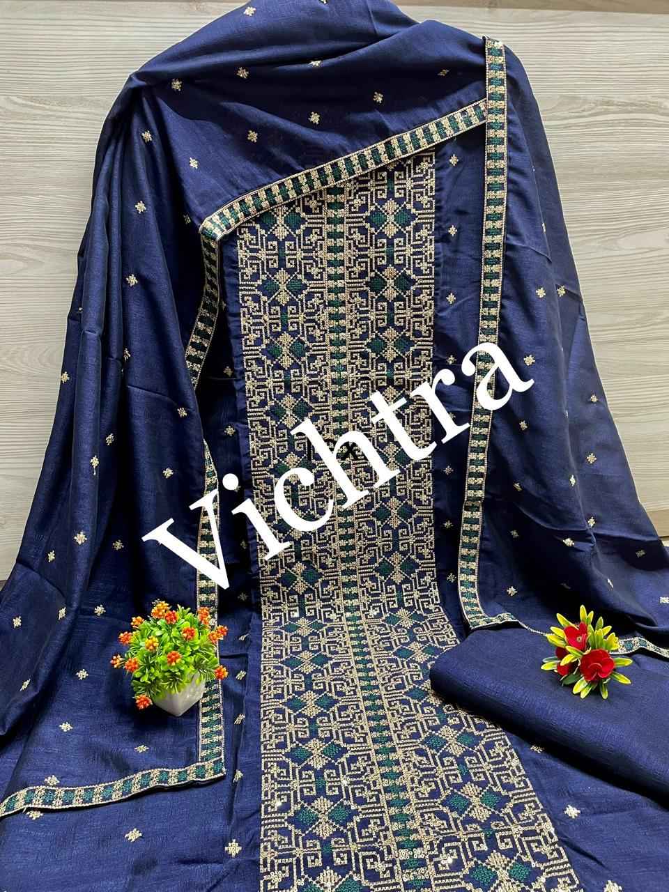 Vichitra Full Embroidery Work Non Catalog Dress Material (4 Pc Catalog)