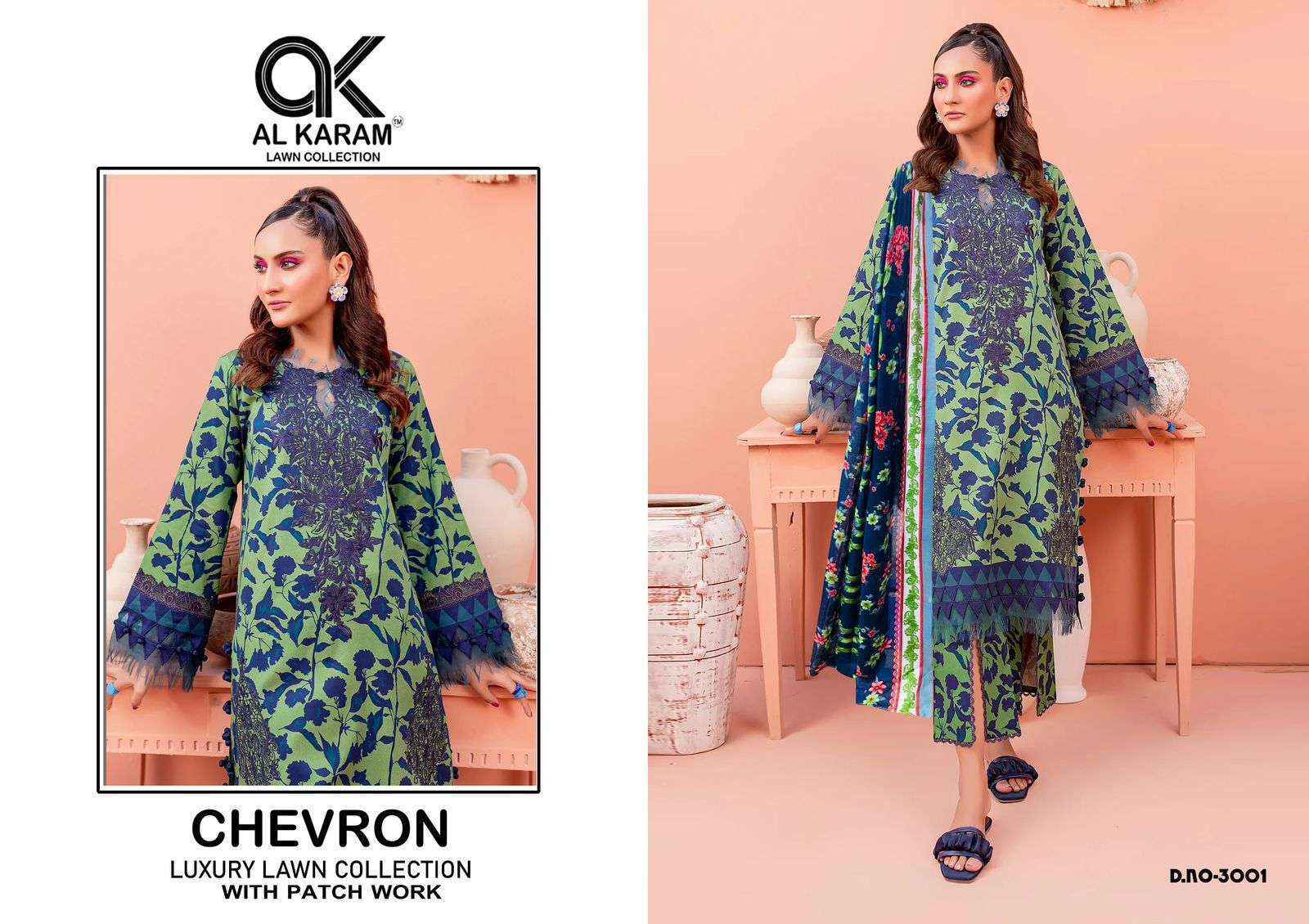 Al Karam Chevron Luxury Lawn Collection Vol-3 Cotton Dress Material (4 pcs Catalogue)