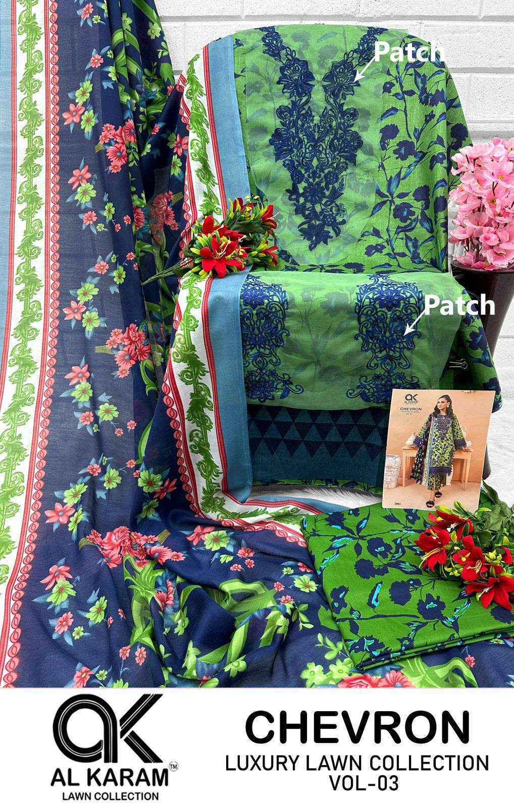 Al Karam Chevron Luxury Lawn Collection Vol-3 Cotton Dress Material (4 pcs Catalogue)
