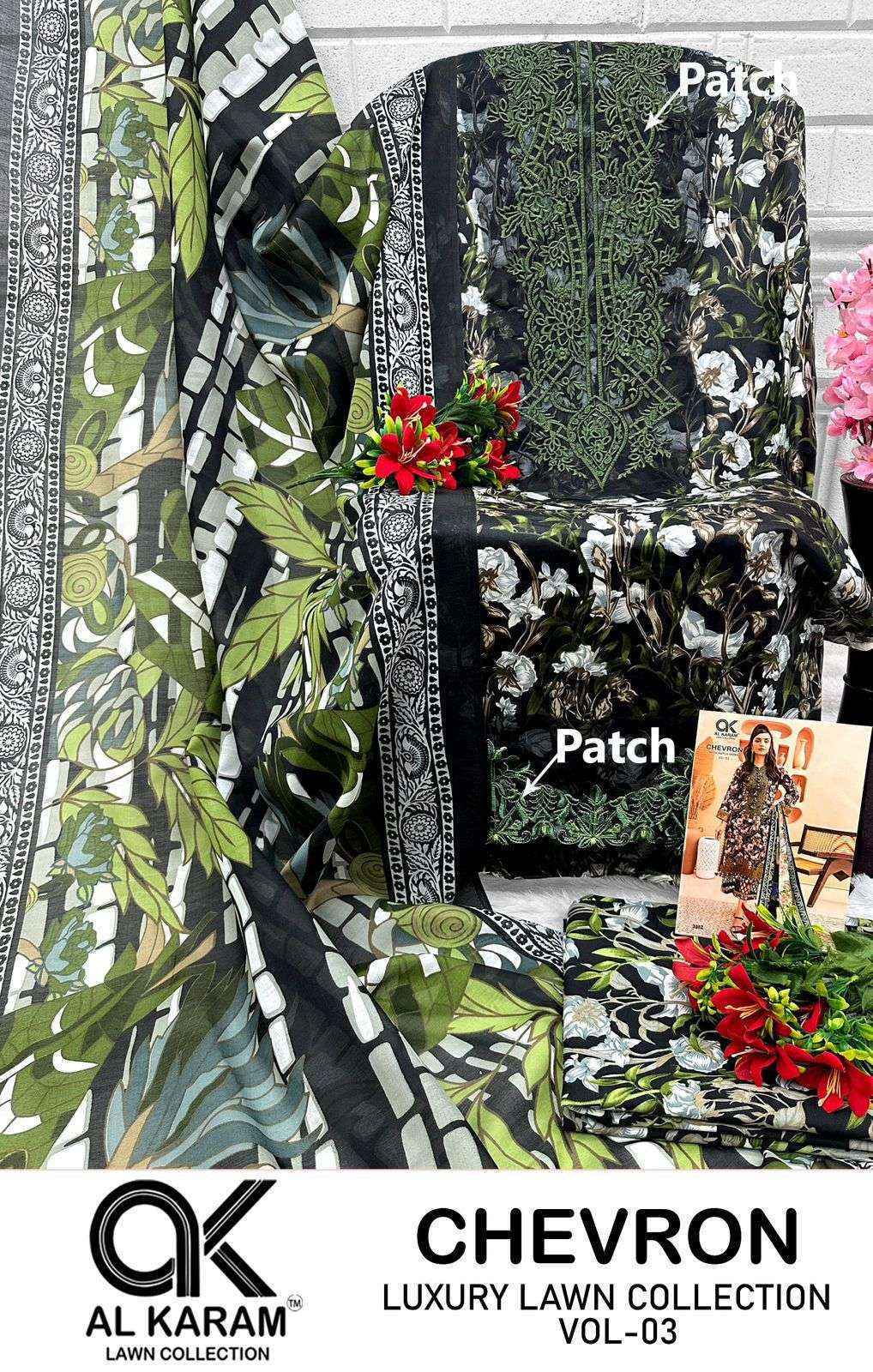 Al Karam Chevron Luxury Lawn Collection Vol-3 Cotton Dress Material (4 pcs Catalogue)