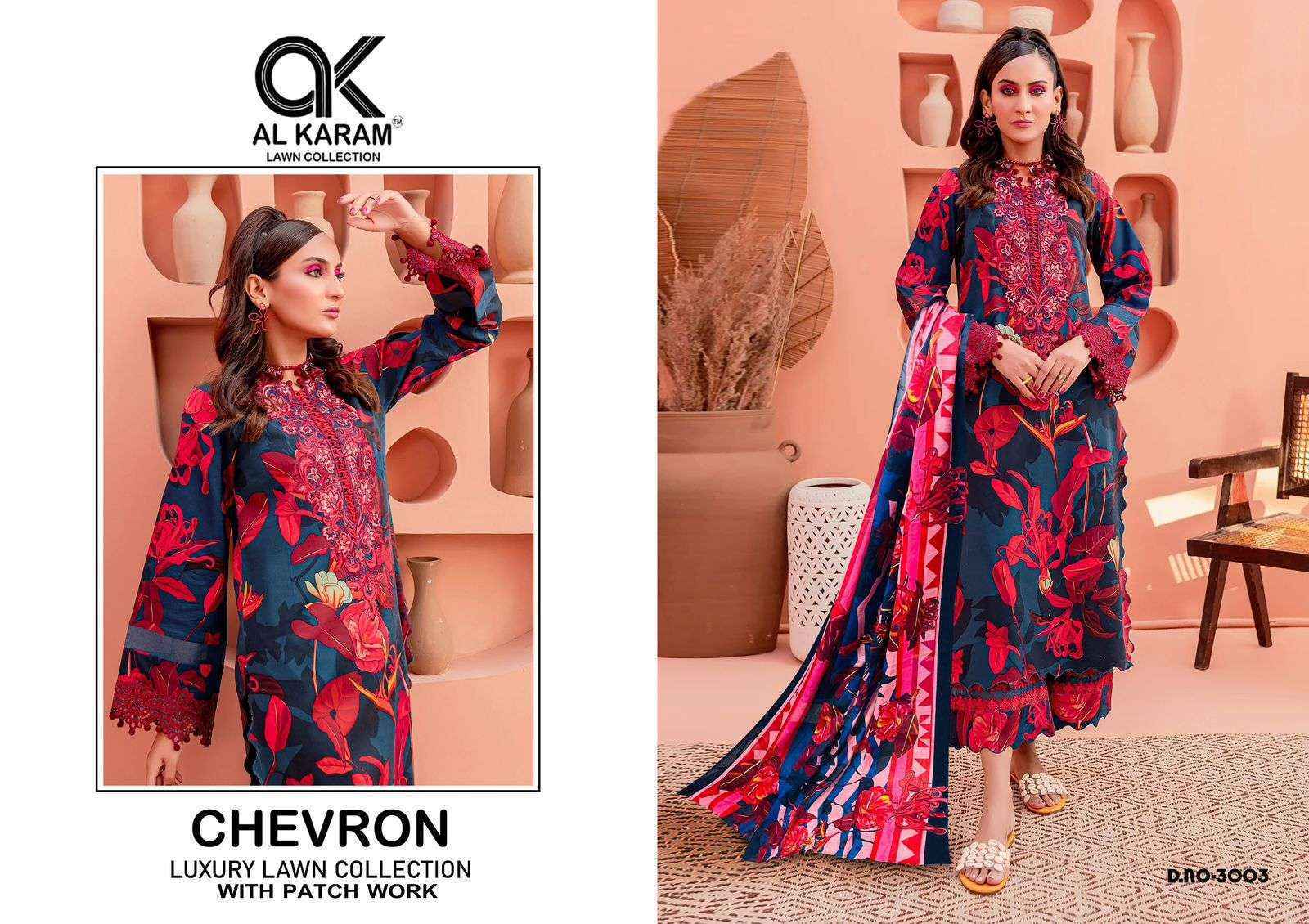 Al Karam Chevron Luxury Lawn Collection Vol-3 Cotton Dress Material (4 pcs Catalogue)