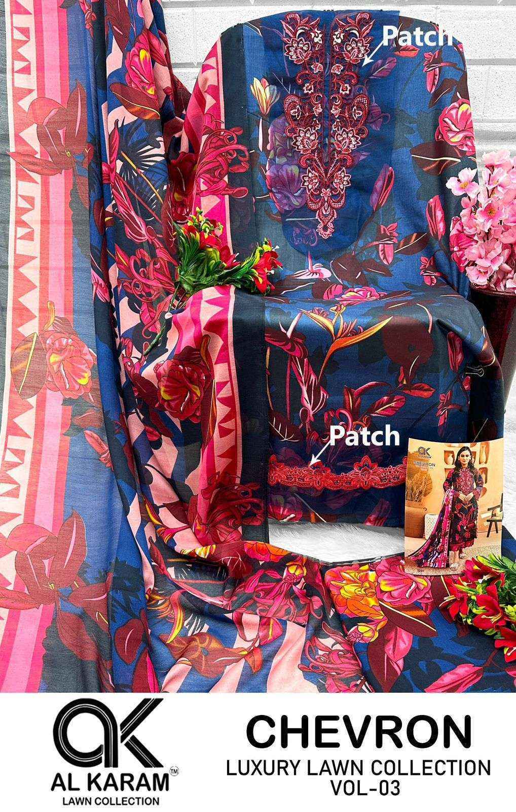 Al Karam Chevron Luxury Lawn Collection Vol-3 Cotton Dress Material (4 pcs Catalogue)