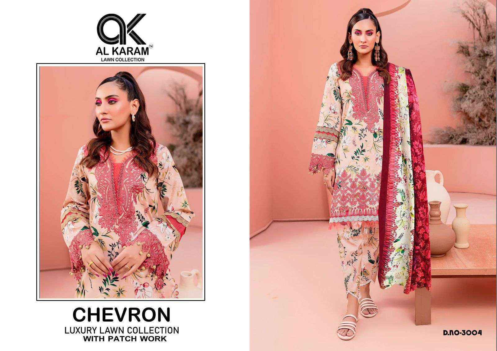 Al Karam Chevron Luxury Lawn Collection Vol-3 Cotton Dress Material (4 pcs Catalogue)
