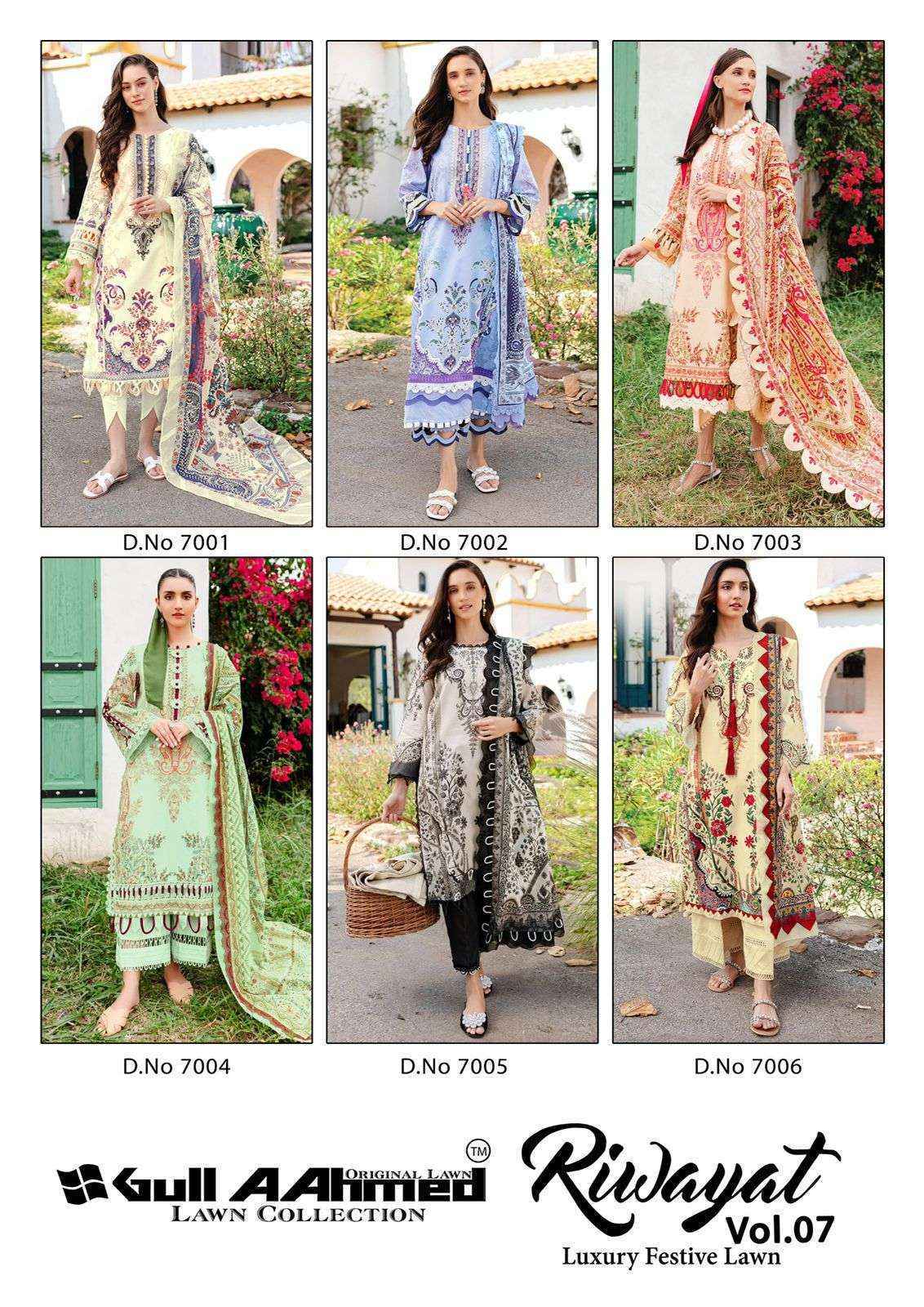 Gull Aahmed Riwayat Vol-7 Lawn Cotton Readymade Dress (6 pcs Catalogue)