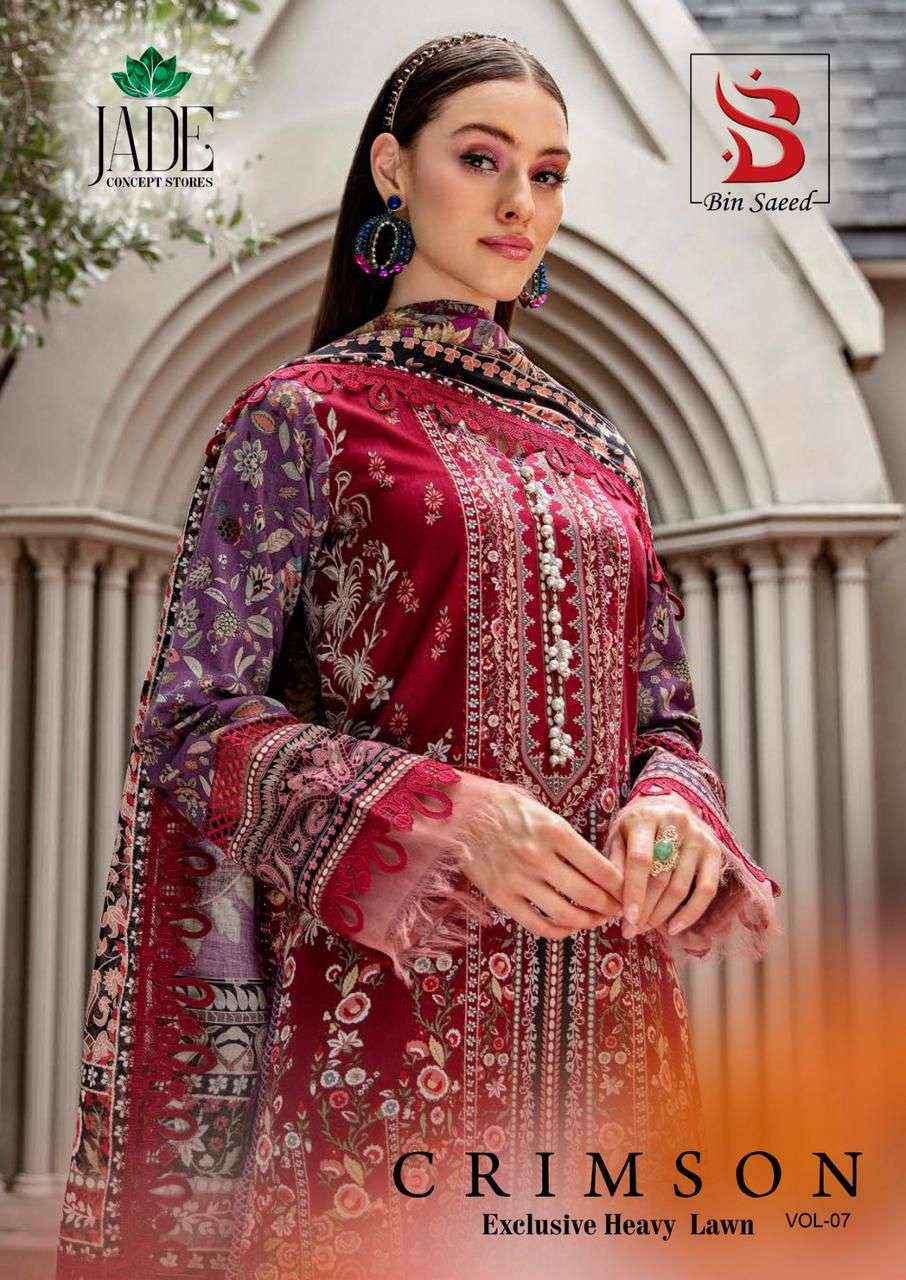 Jade Crimson Exclusive Heavy Lawn Collection Vol-7 Lawn Cotton Readymade Suit (6 pc Cataloge)