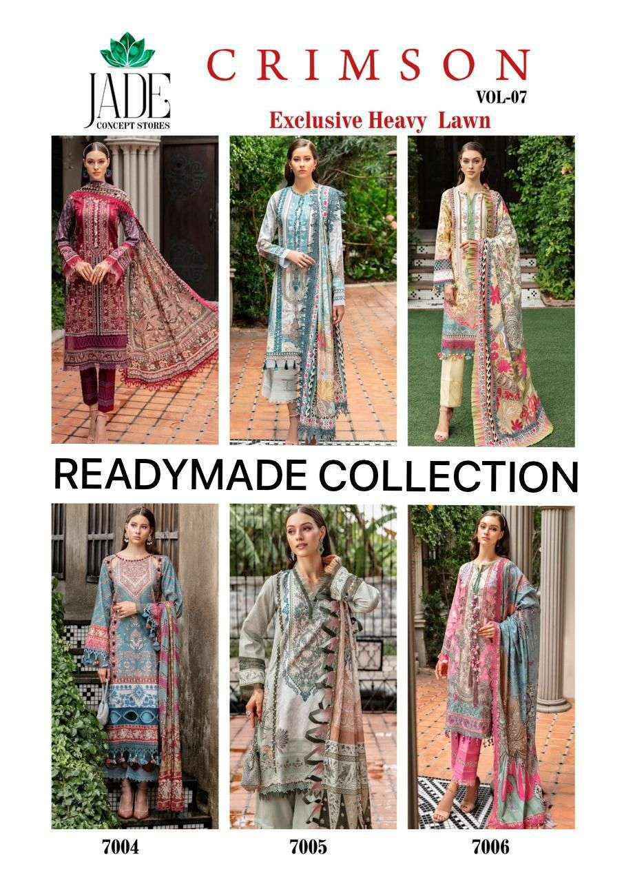 Jade Crimson Exclusive Heavy Lawn Collection Vol-7 Lawn Cotton Readymade Suit (6 pc Cataloge)