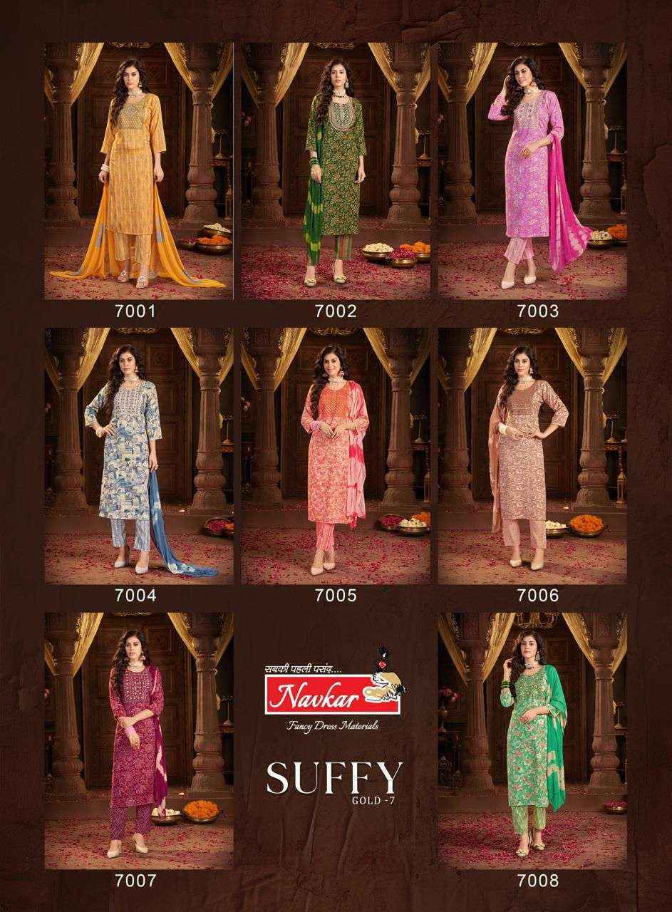 Navkar Suffy Gold Vol-7 Rayon Readymade Dress (8 pcs Catalogue)