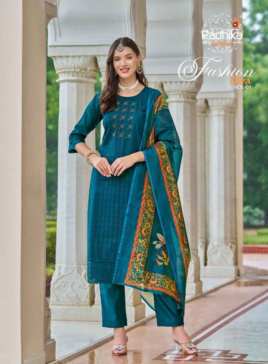 Radhika Lifestyle Fashion Diva Vol-1 Chanderi Silk Readymade Suit (6 pcs Catalogue)