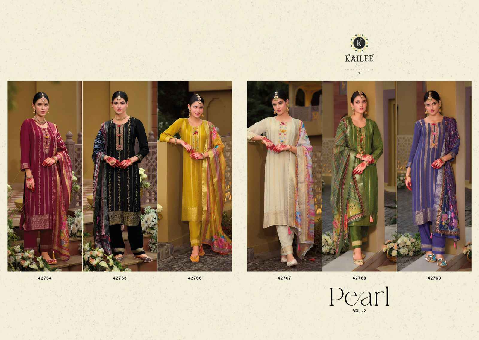 Kailee Fashion Pearl Viscose Simmer Silk Readymade Suit (6 pcs Catalogue)