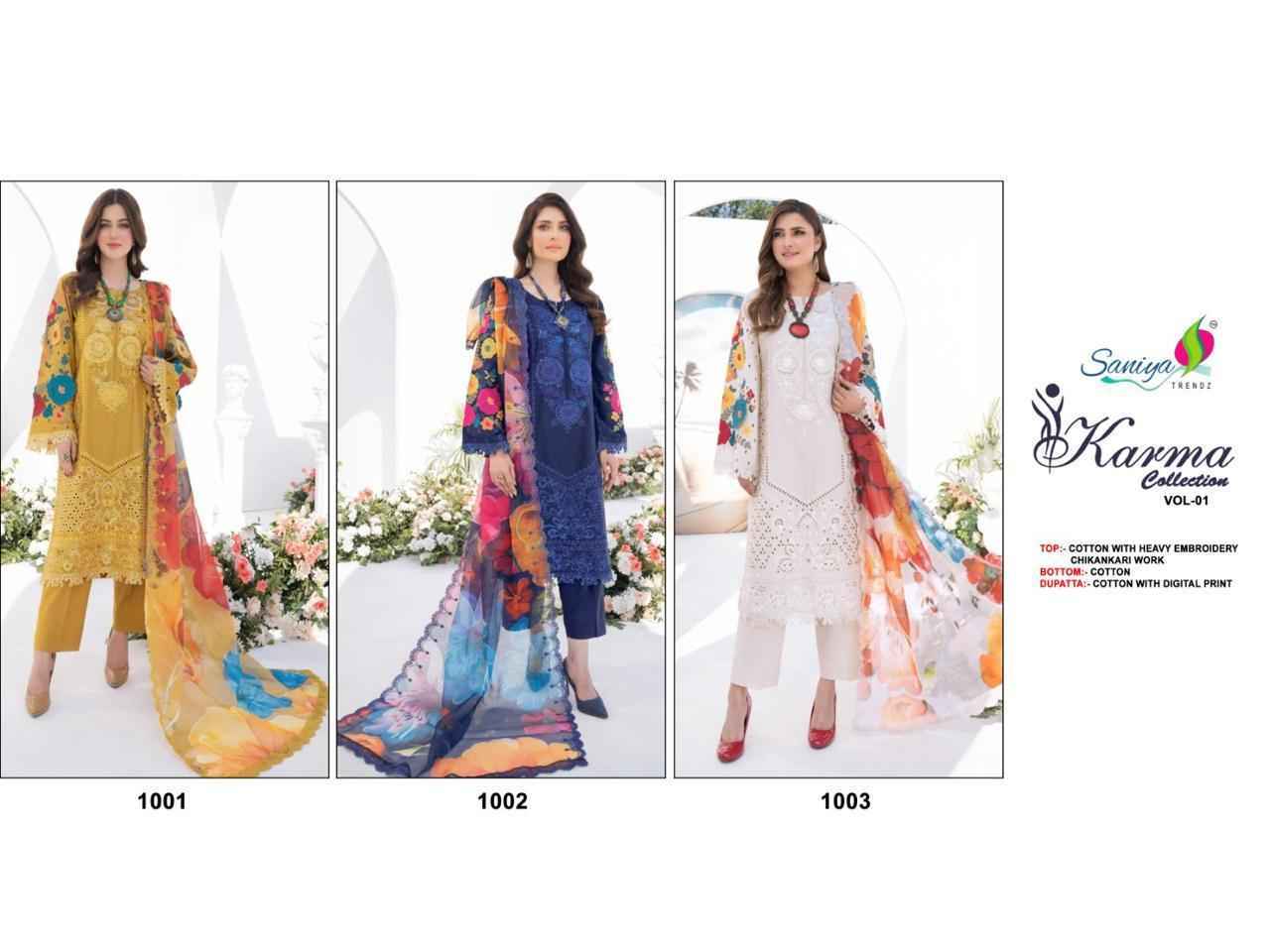 Saniya Trendz Karma Collection Vol-1 Cotton Dress Material (3 pcs Catalogue)