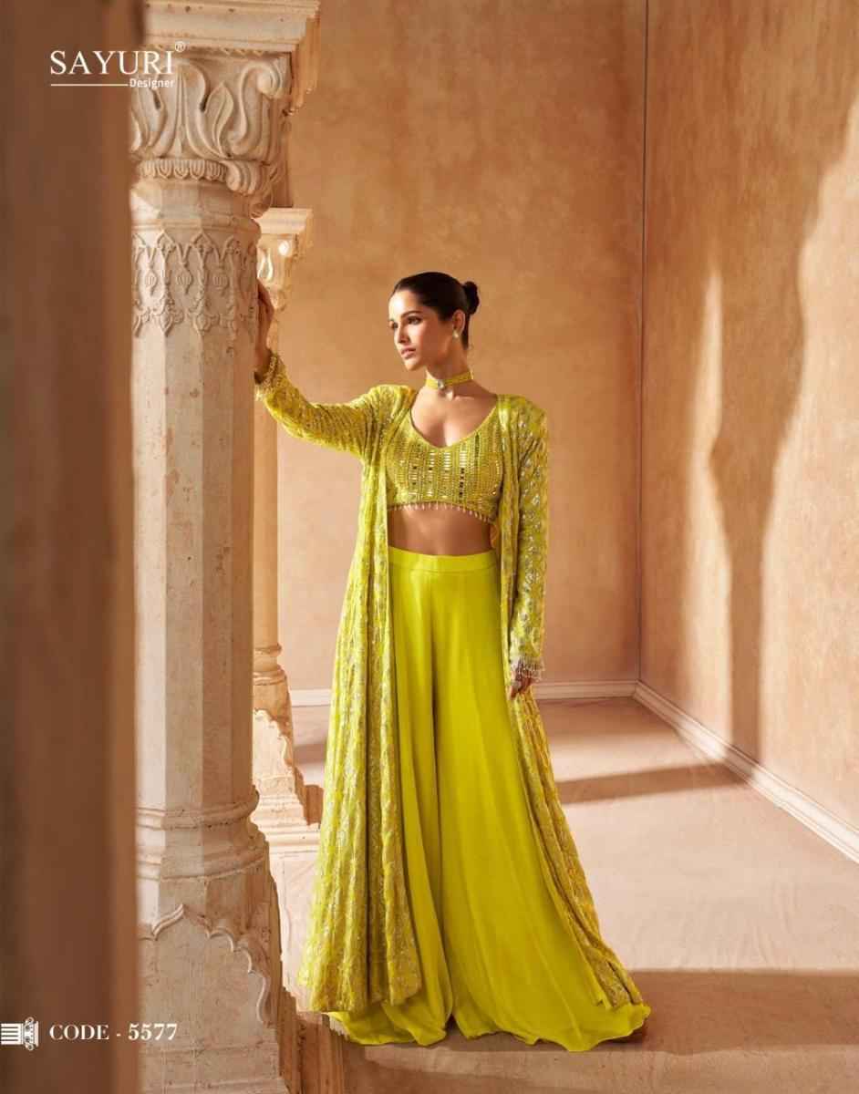 georgette designer dresses Multicoloured Floral Digital Printed Long Flared Georgette Dress Maharani