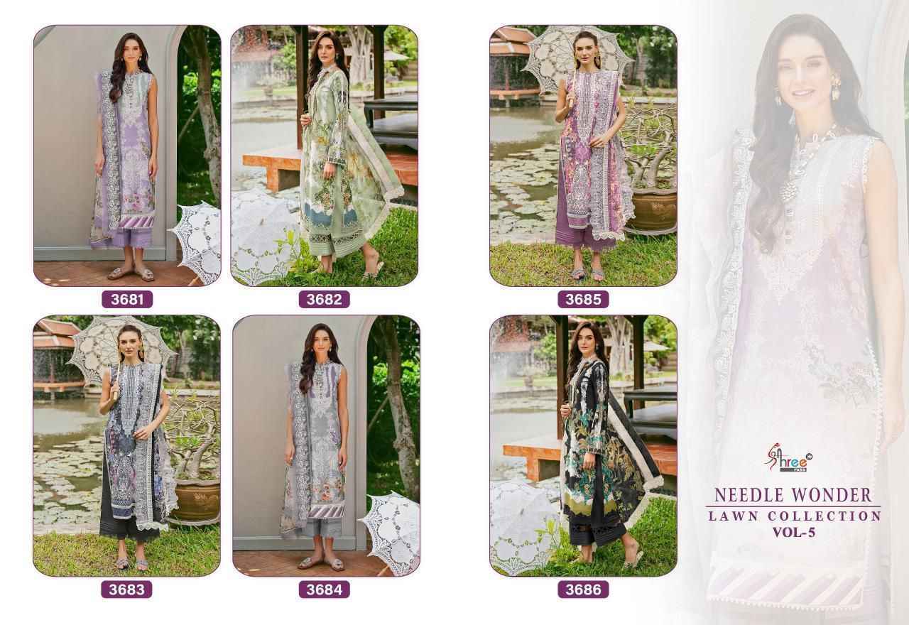Shree Fabs Needle Wonder Lawn Collection Vol-5 Cotton Dress Material (6 pcs Catalogue)