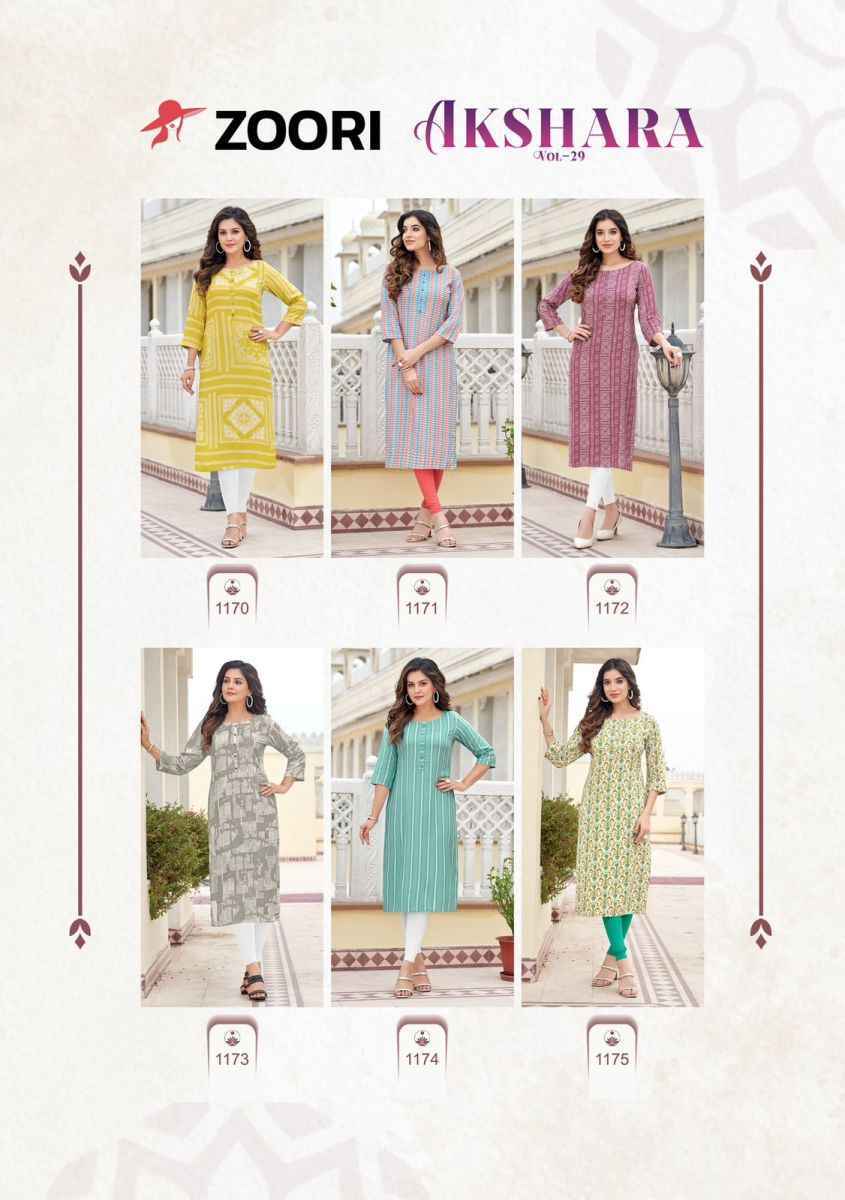 Zoori Akshara Vol-29 Rayon Kurti (6 pcs Catalogue)