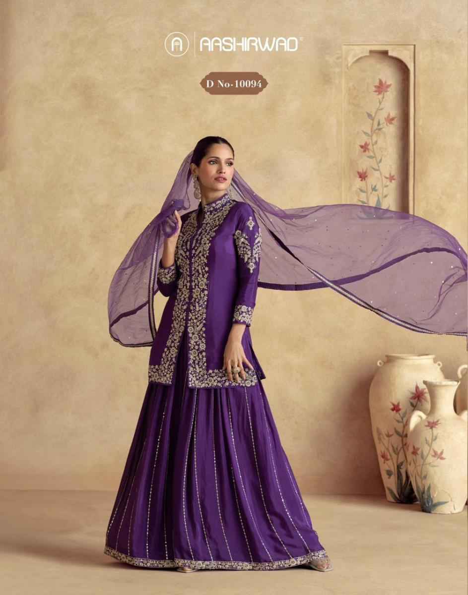 Aashirwad Creation Chakori Premium Chinon Silk Readymade Suit (4 pc Cataloge)