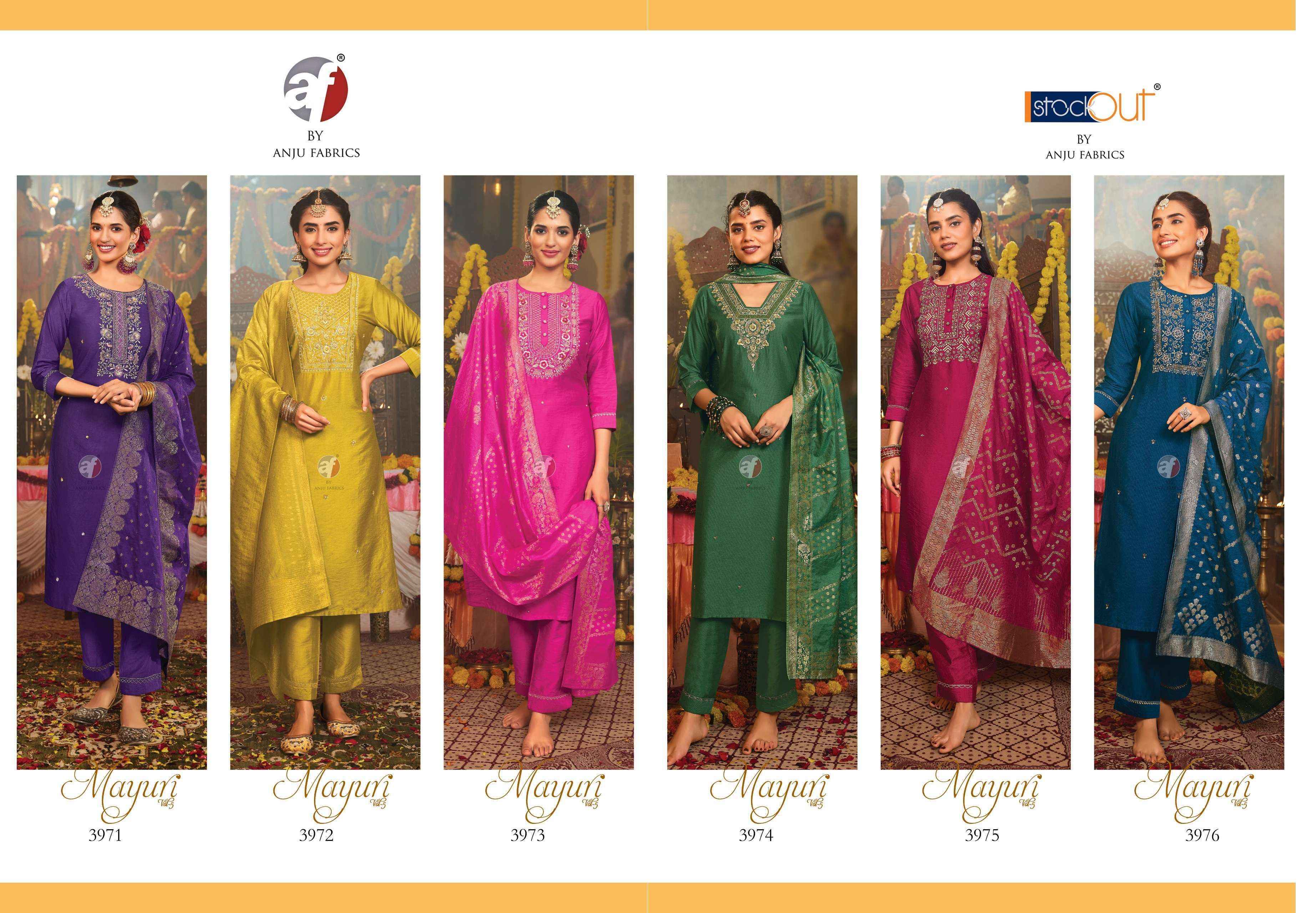 Anju Fabrics Mayuri Vol-5 Viscose Nylon Readymade Suit (6 pcs Catalogue)