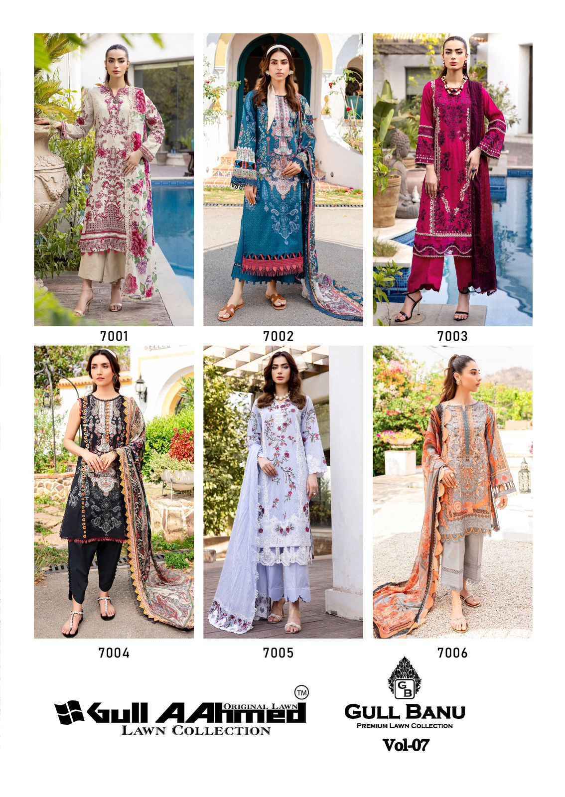 Gull Aahmed Gull Banu Vol-7 Lawn Cotton Dress Material (6 pcs Catalogue)