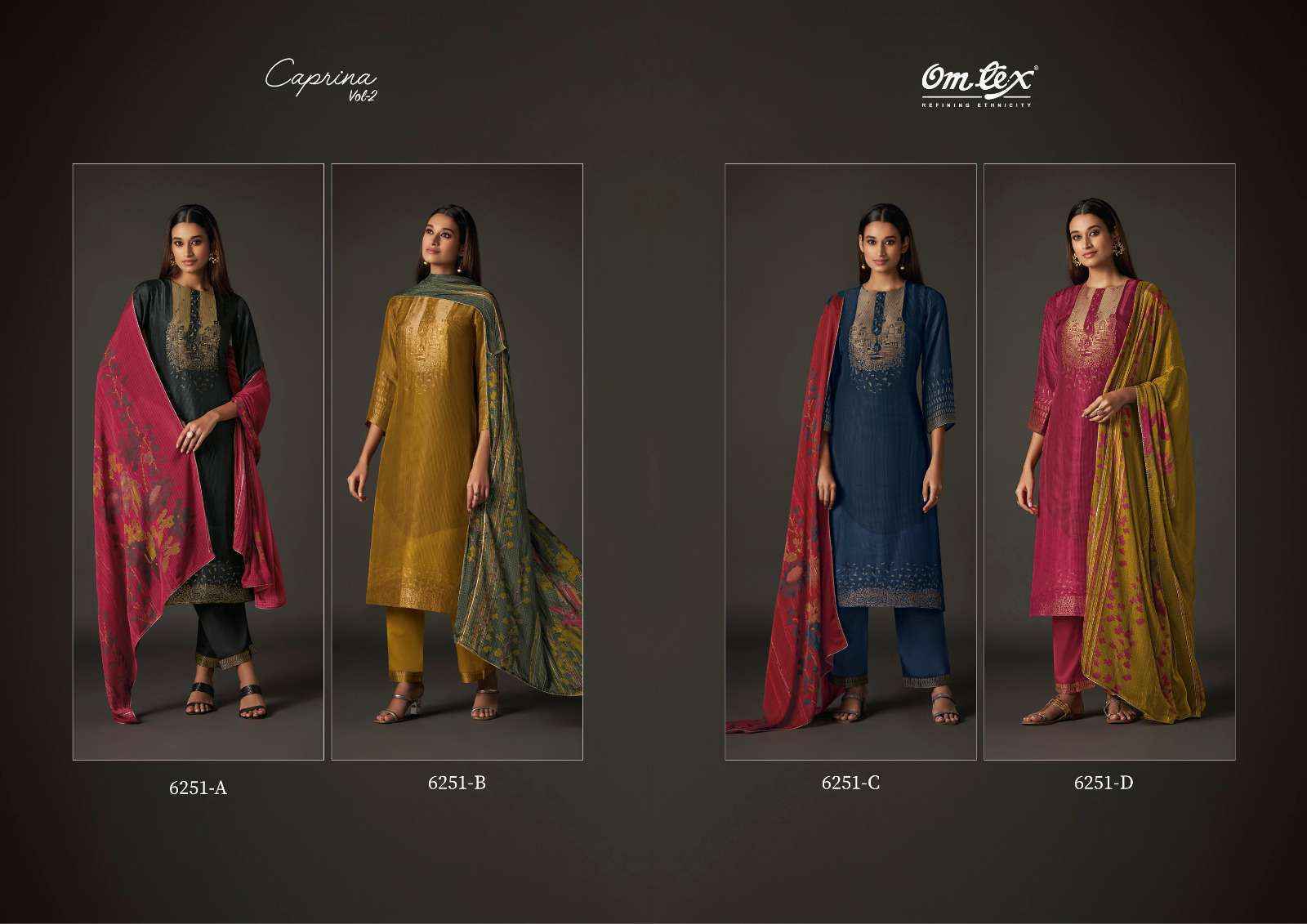 Omtex Caprina Vol-2 Silk Jacquard Dress Material (4 pcs Catalogue)