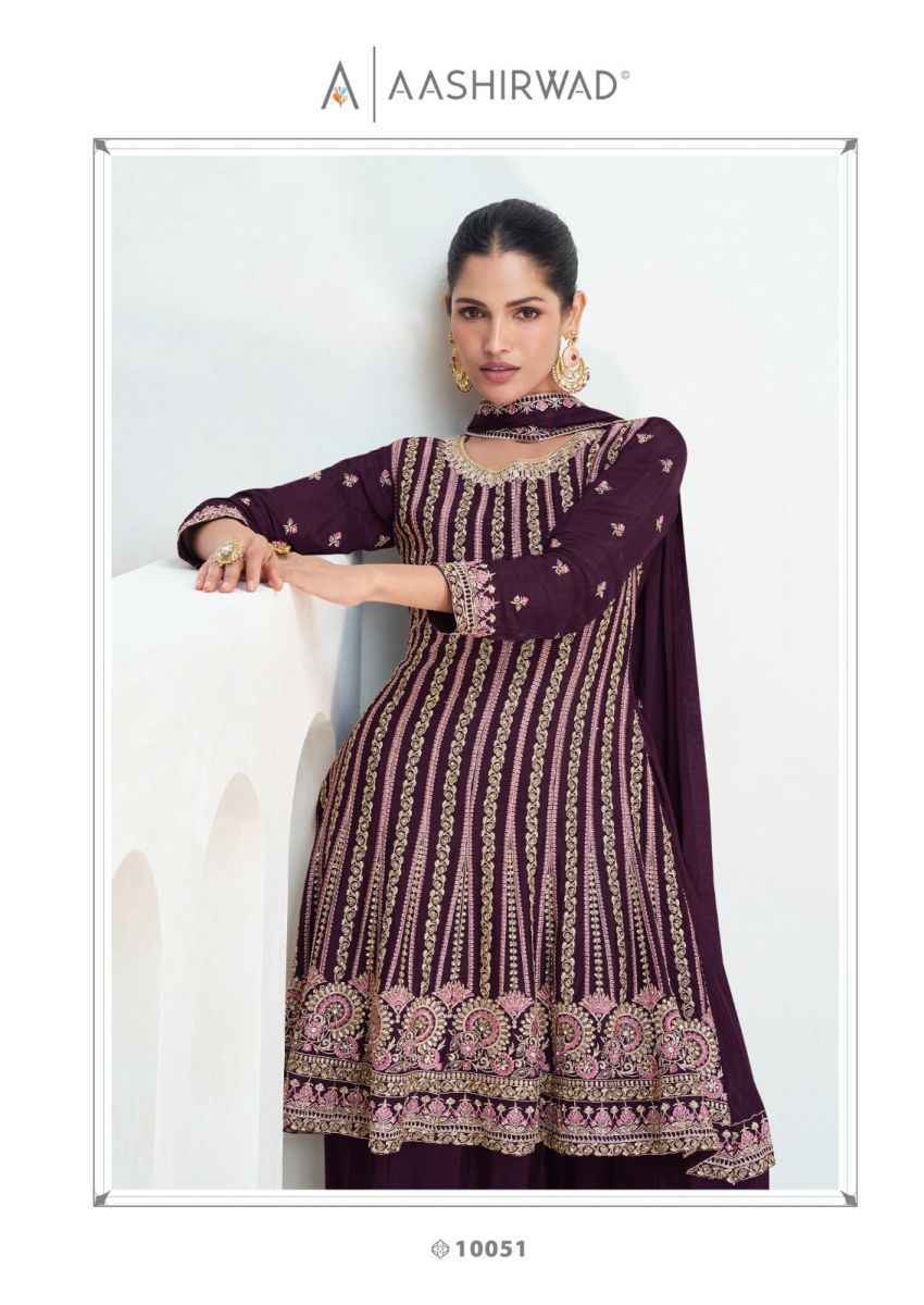 Aashirwad Creation Aarika Readymade Chinon Silk Dress (3 pcs Catalogue)
