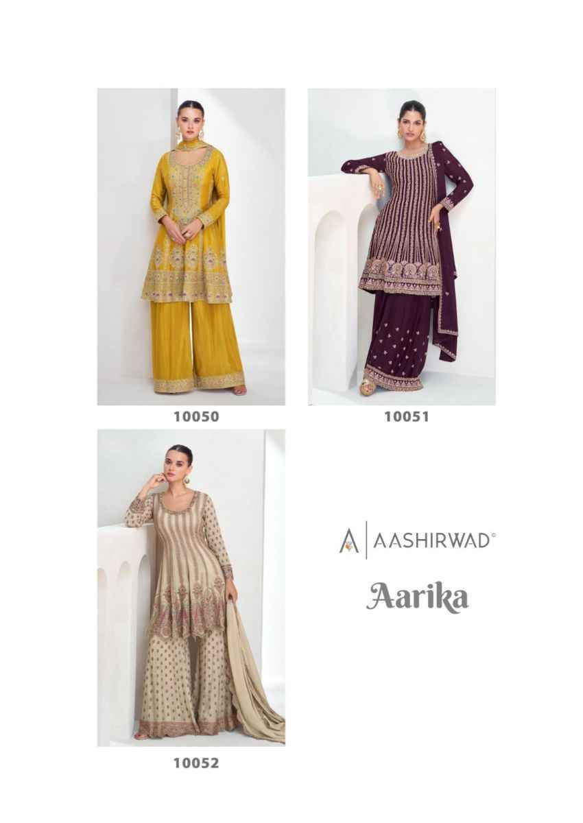 Aashirwad Creation Aarika Readymade Chinon Silk Dress (3 pcs Catalogue)