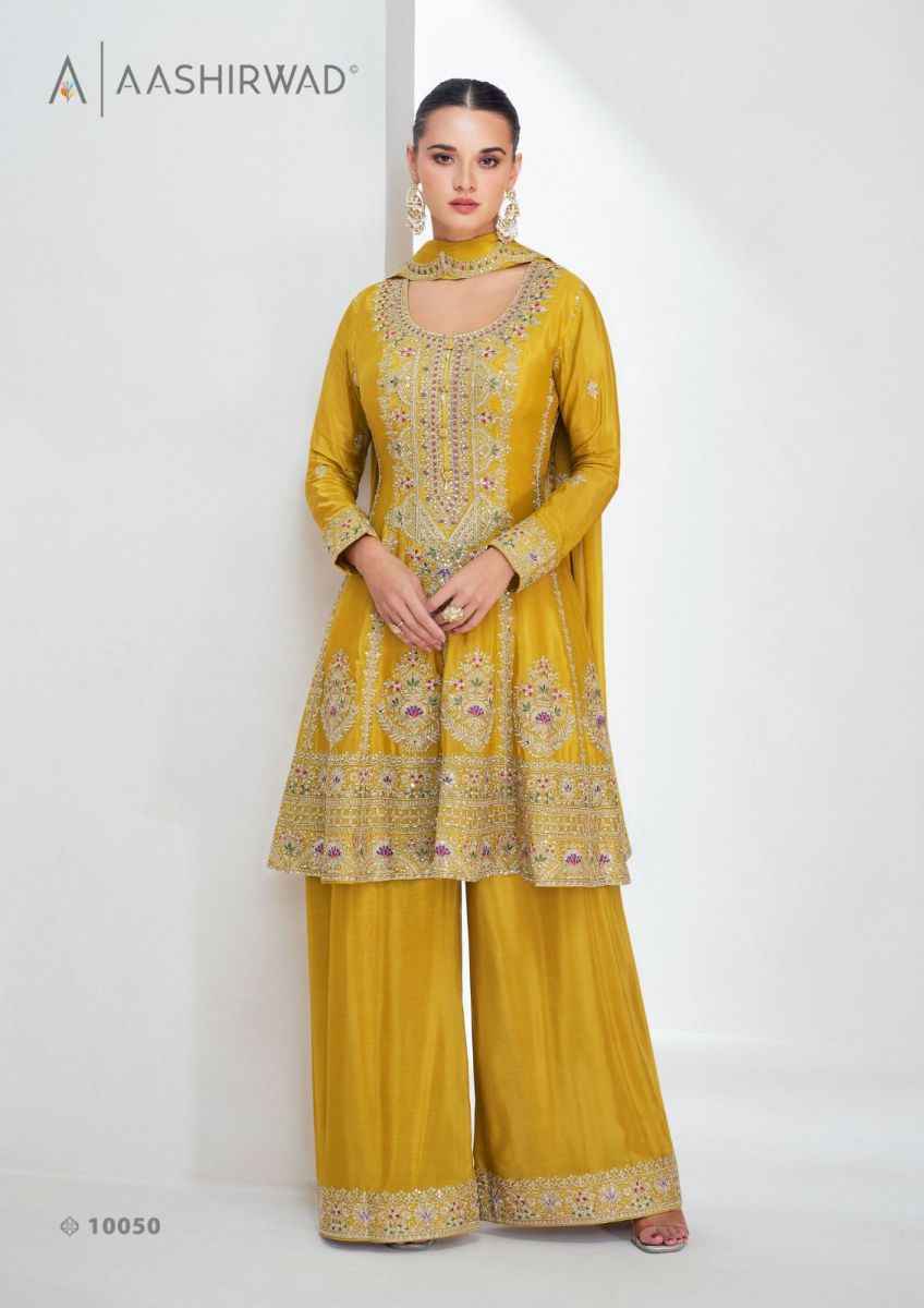 Aashirwad Creation Aarika Readymade Chinon Silk Dress (3 pcs Catalogue)