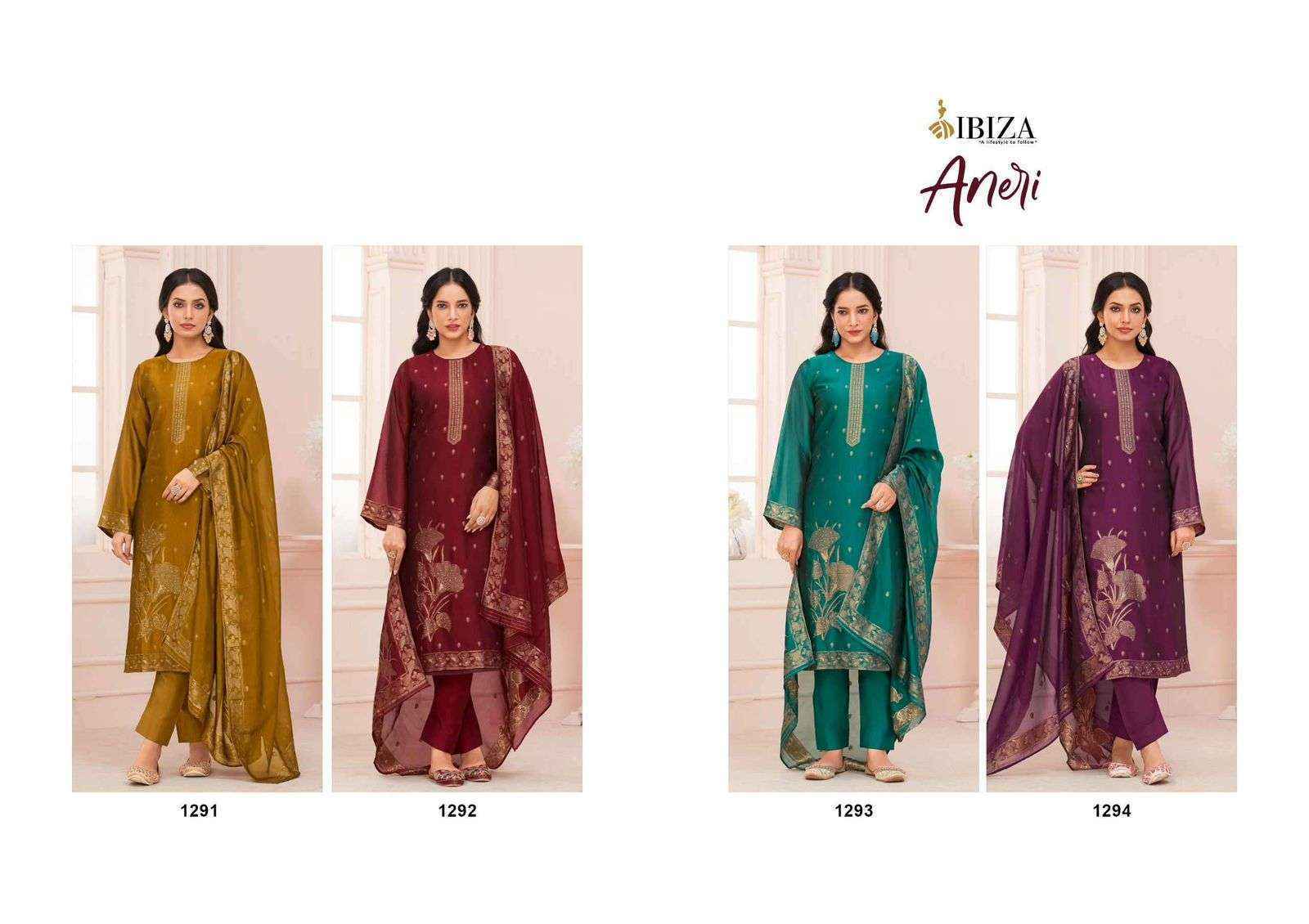 Ibiza Aneri Silk Jacquard Dress Material 4 pcs Catalogue