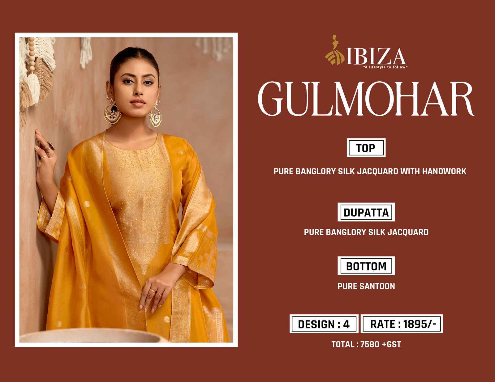 Ibiza Gulmohar Pure Banglory Silk Dress Material (4 pcs Catalogue)