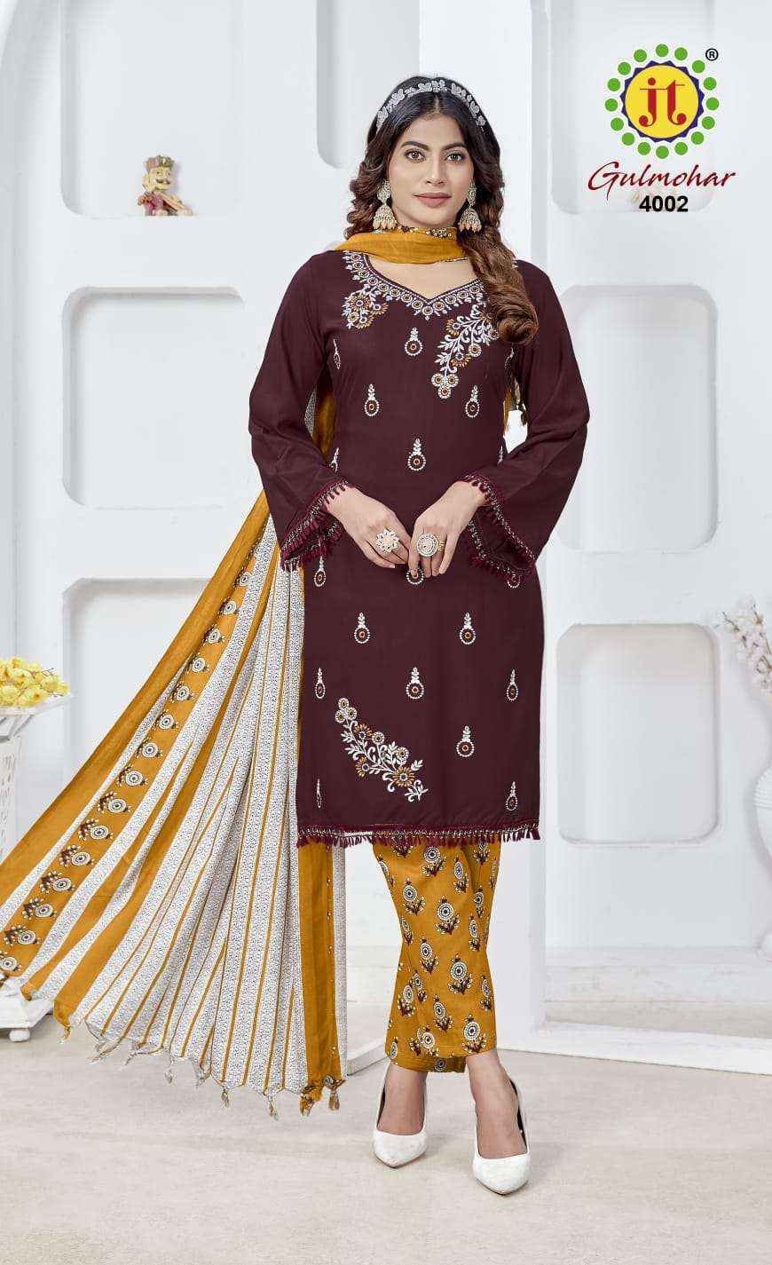 Jt Gulmohar Vol-4 Rayon Dress Material (5 pcs Catalogue)