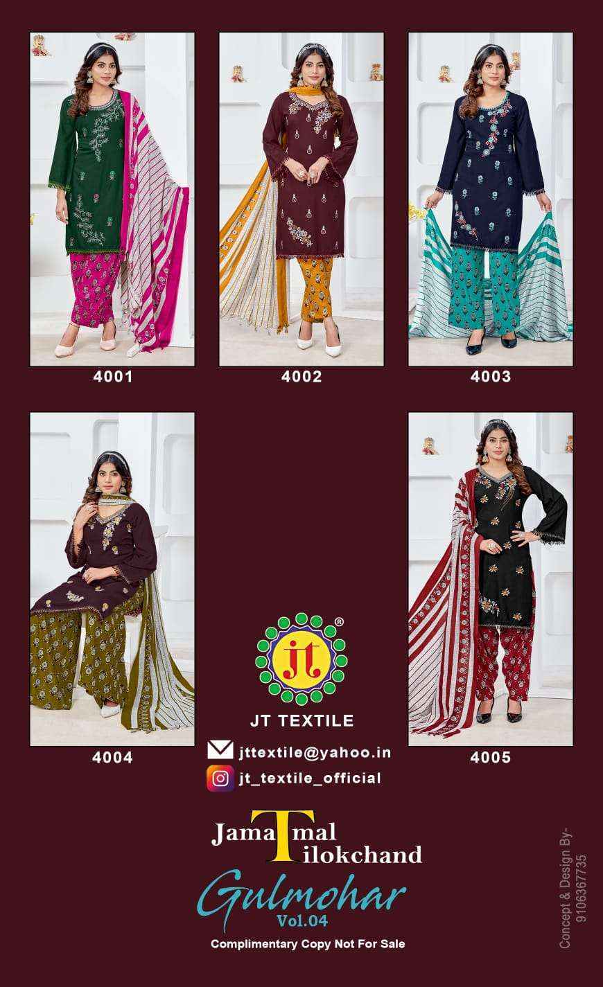 Jt Gulmohar Vol-4 Rayon Dress Material (5 pcs Catalogue)