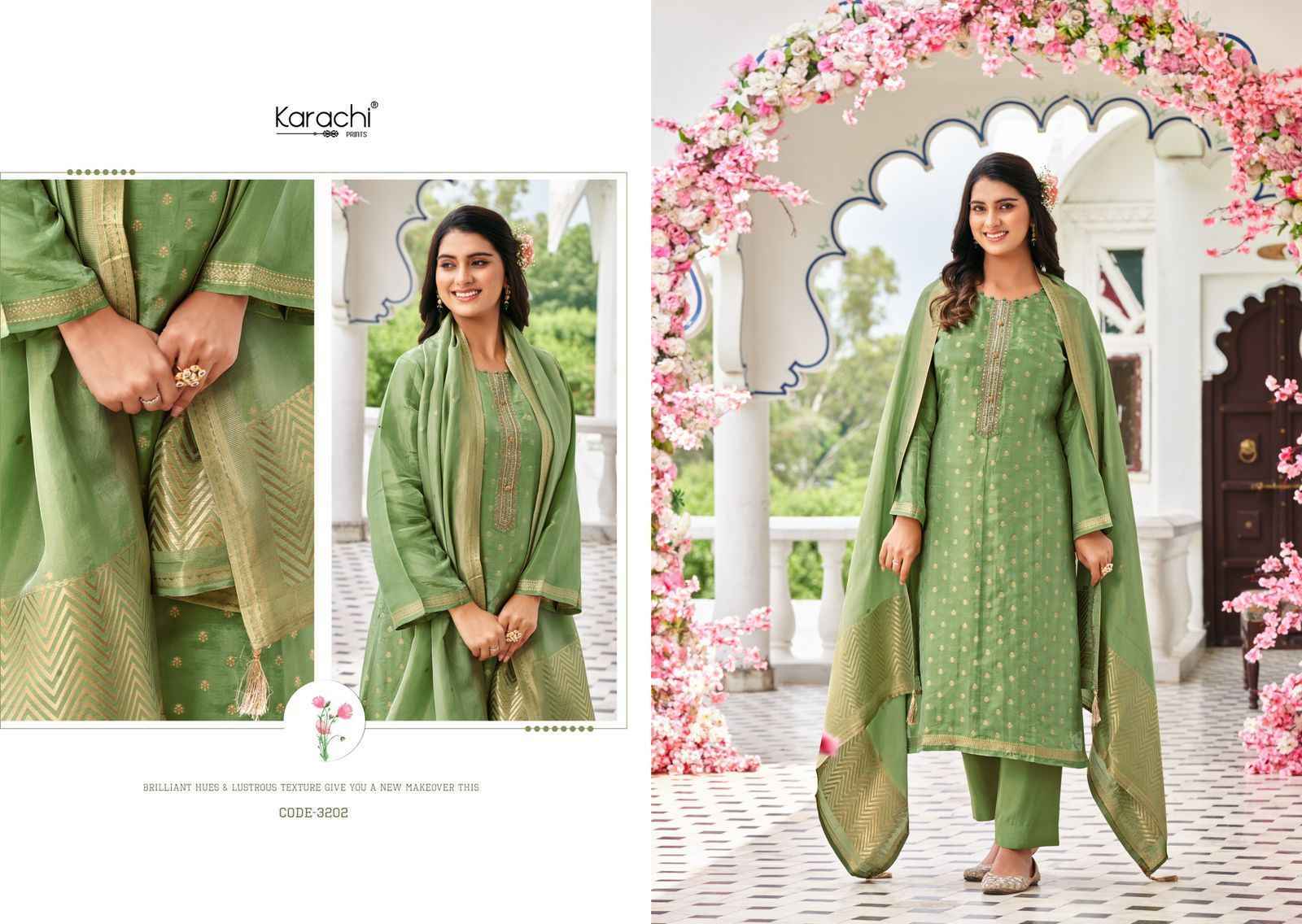 Kesar Karachi Bahar Kanjivaram Silk Dress Material (4 pcs Catalogue)
