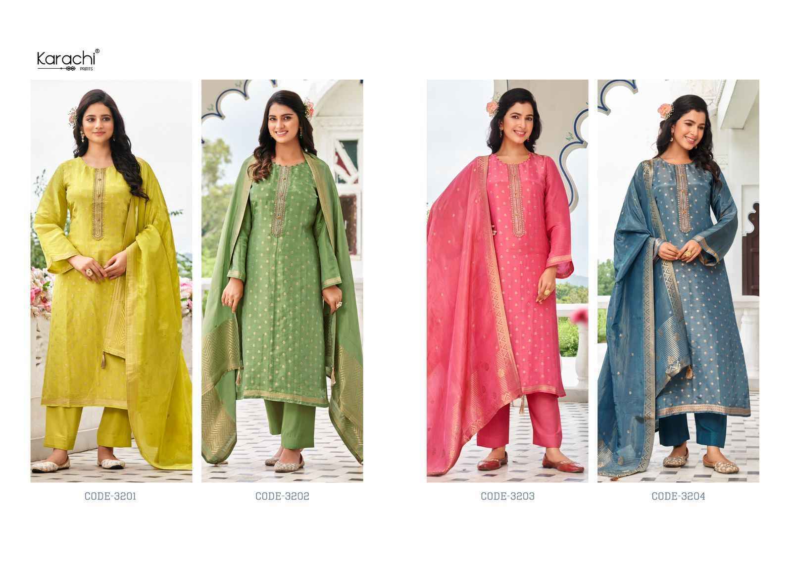 Kesar Karachi Bahar Kanjivaram Silk Dress Material (4 pcs Catalogue)