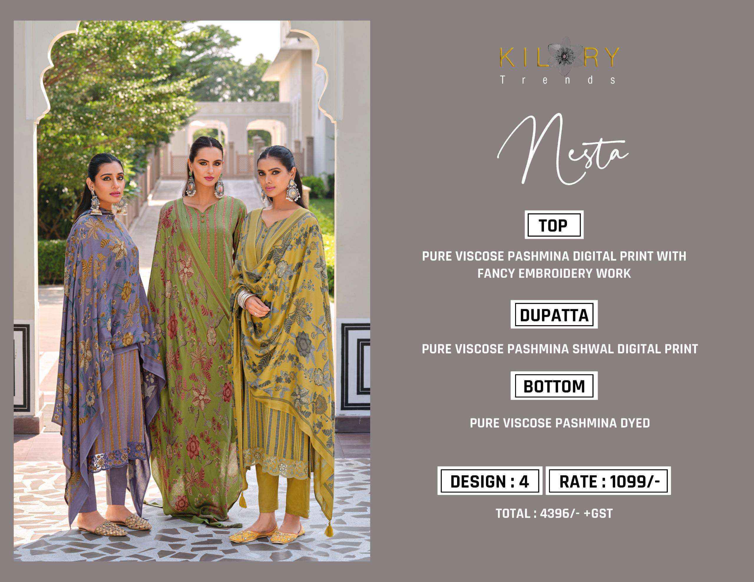 Kilory Trendz Nesta Pashmina Dress Material 4 pcs Catalogue
