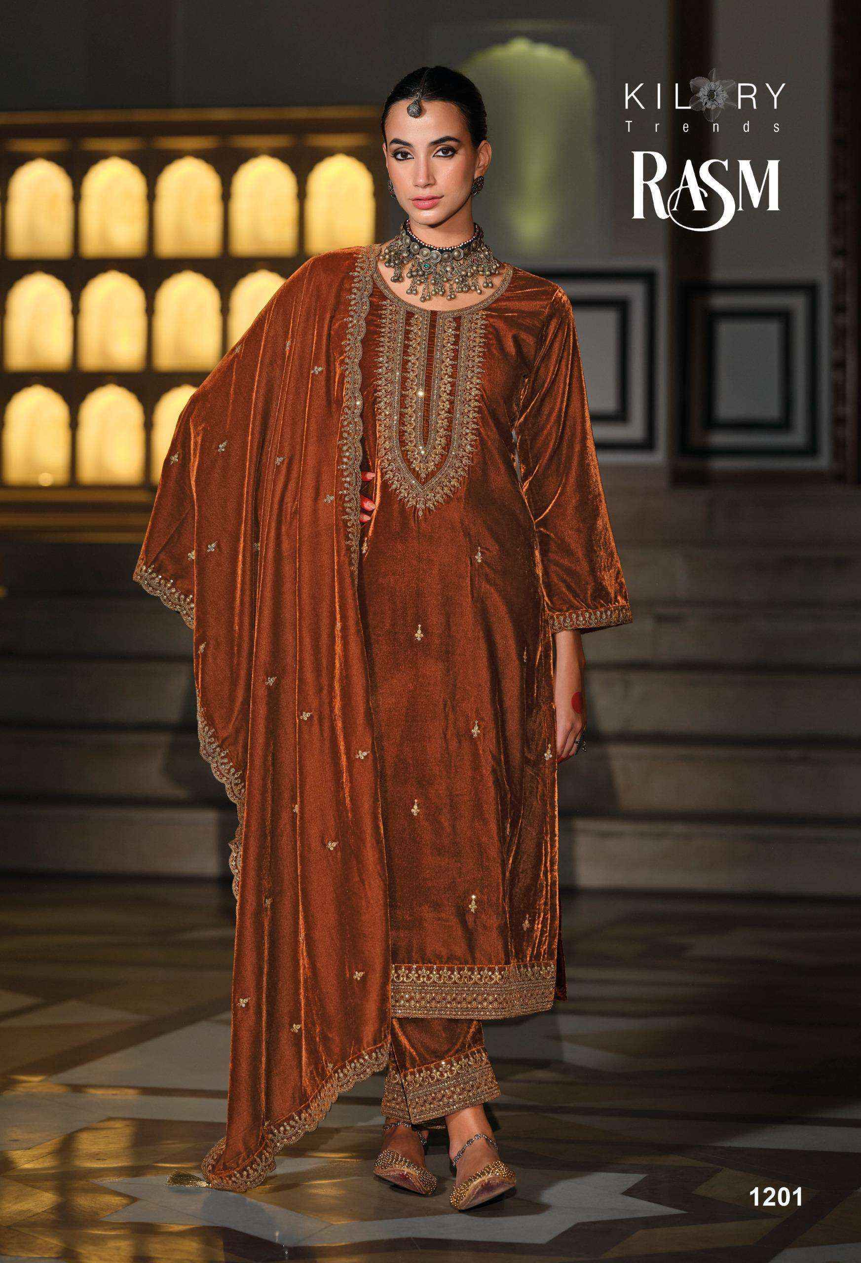 Kilory Trendz Rasm Velvet Dress Material 6 pcs Catalogue