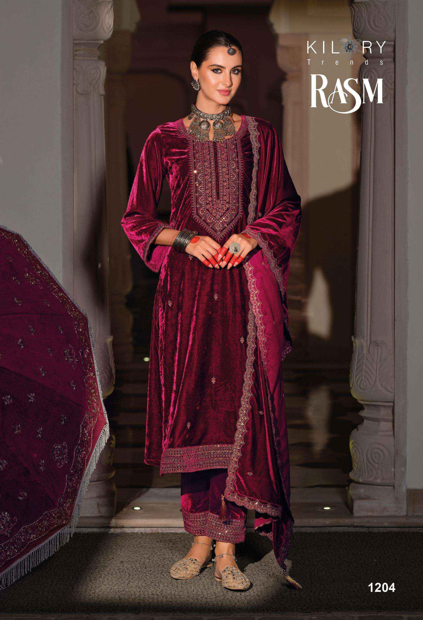 Kilory Trendz Rasm Velvet Dress Material 6 pcs Catalogue