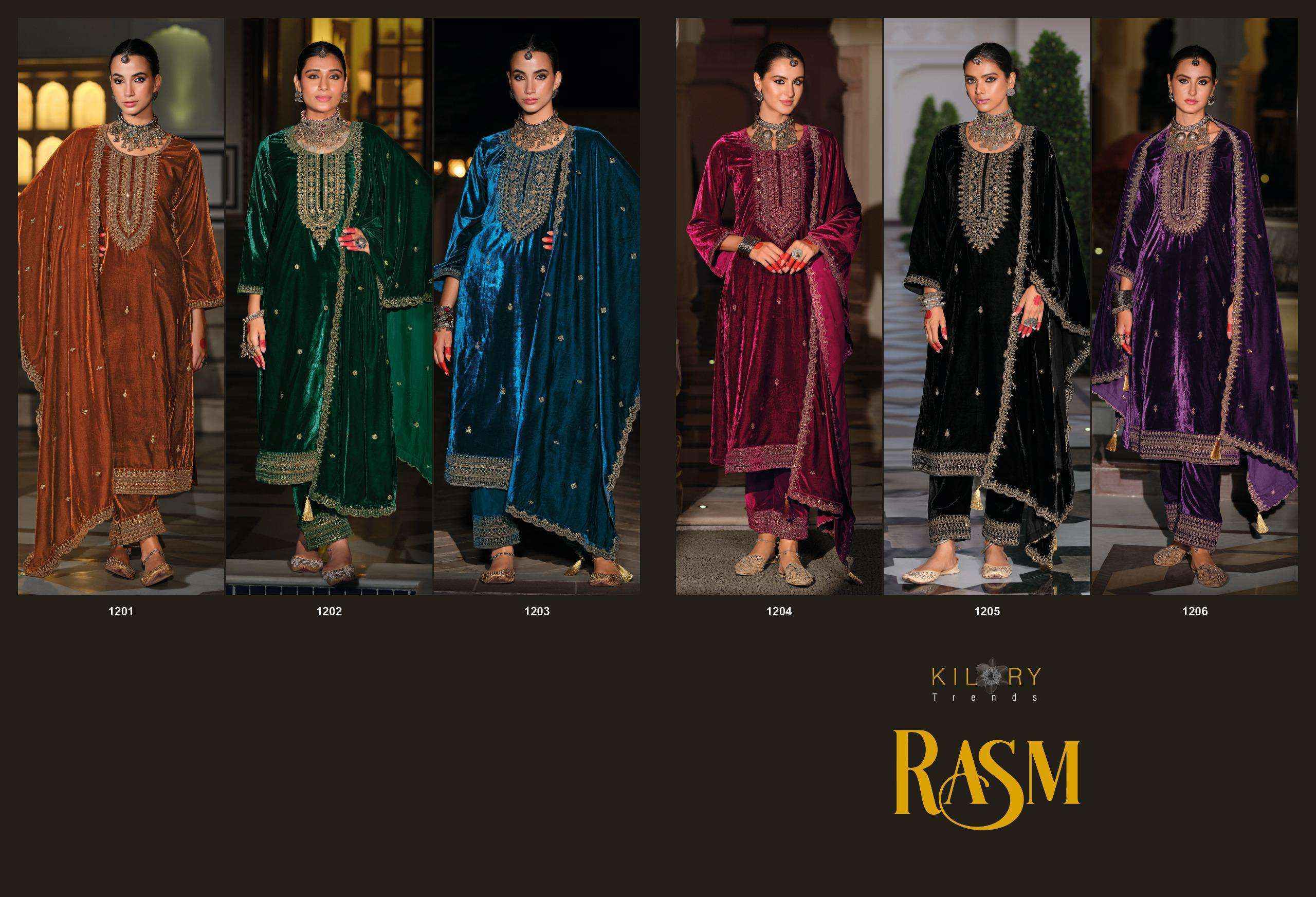 Kilory Trendz Rasm Velvet Dress Material 6 pcs Catalogue