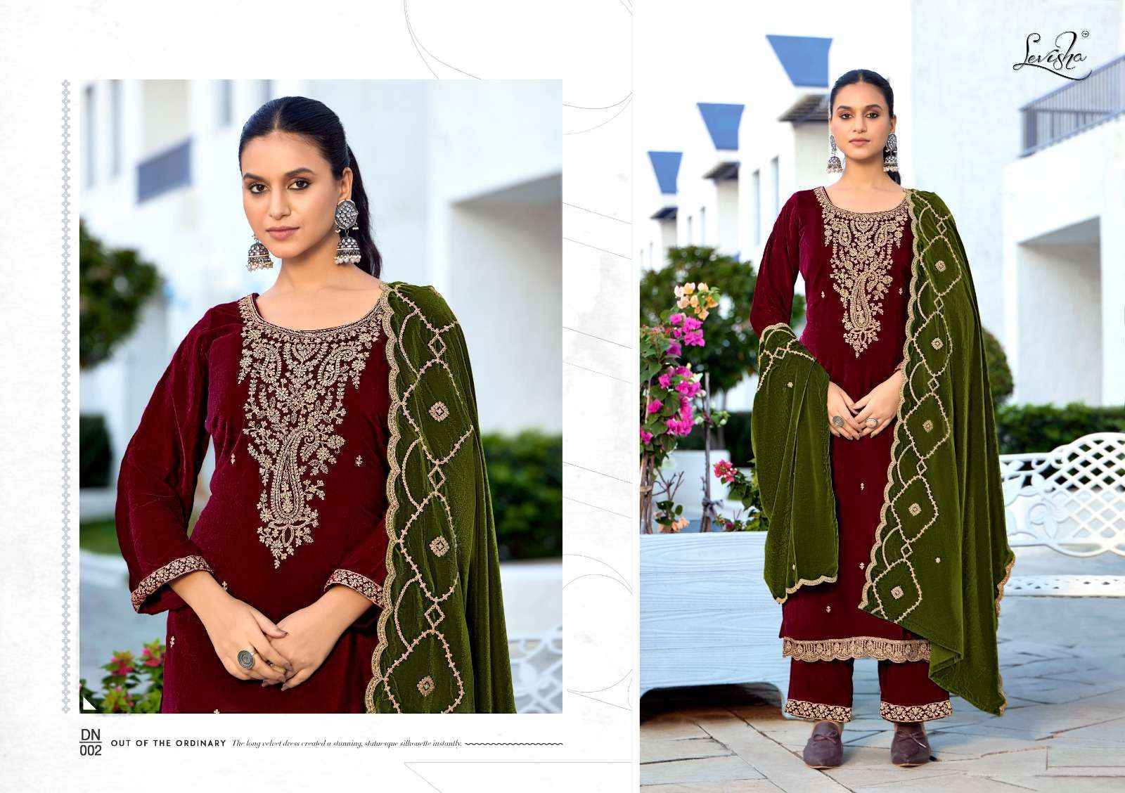 Levisha Kashida Velvet Dress Material (6 pcs Catalogue)