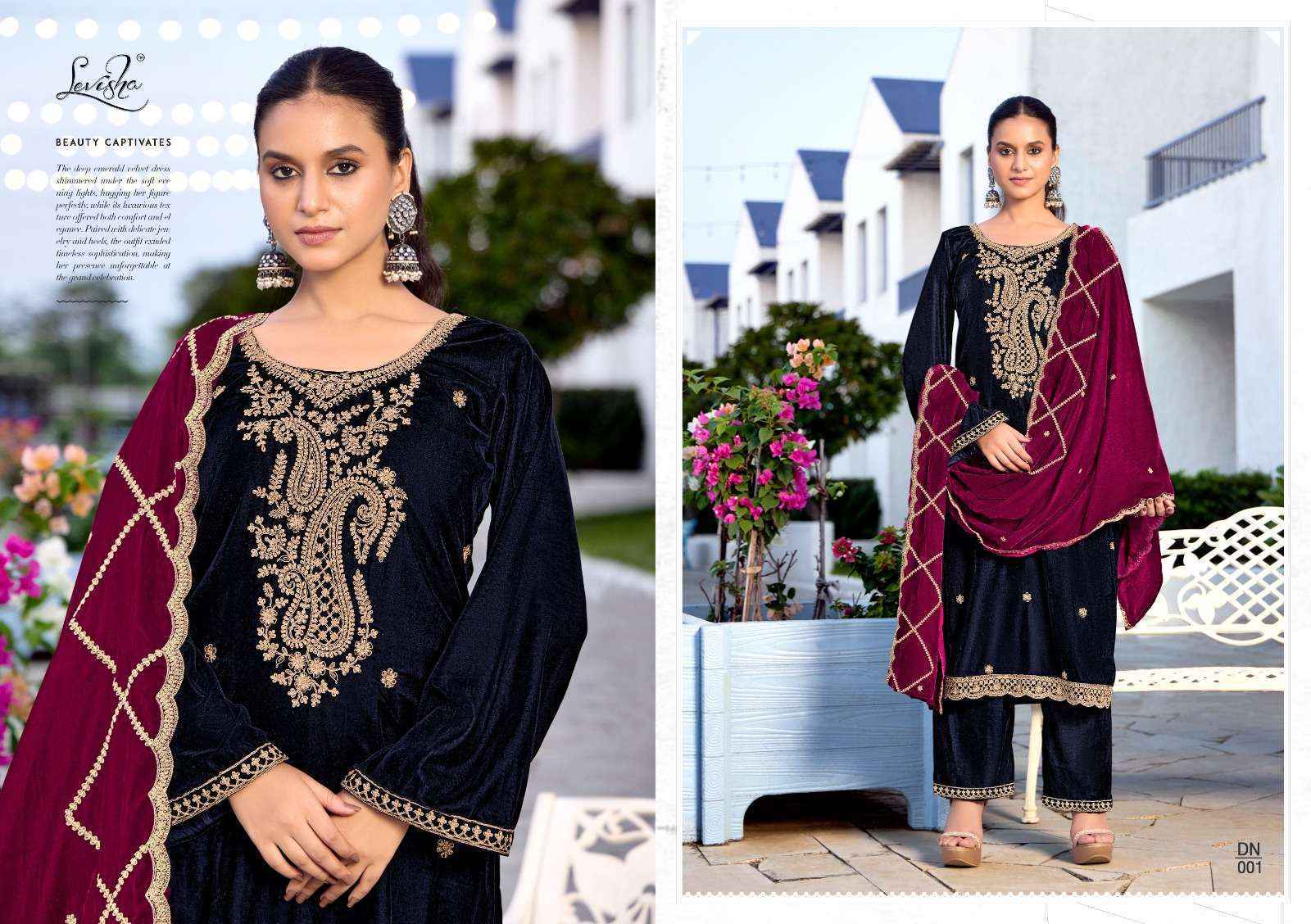 Levisha Kashida Velvet Dress Material (6 pcs Catalogue)