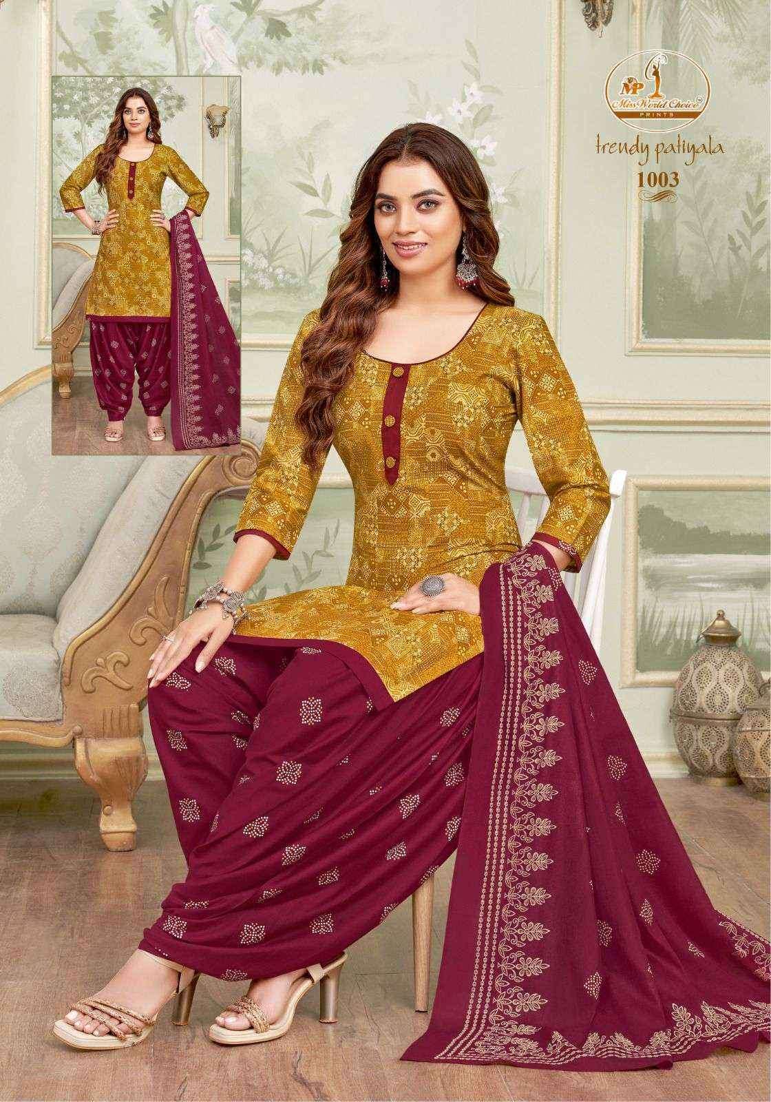 Miss World Choice Trendy Patiyala Vol-1 Cotton Dress Material (10 pcs Catalogue)