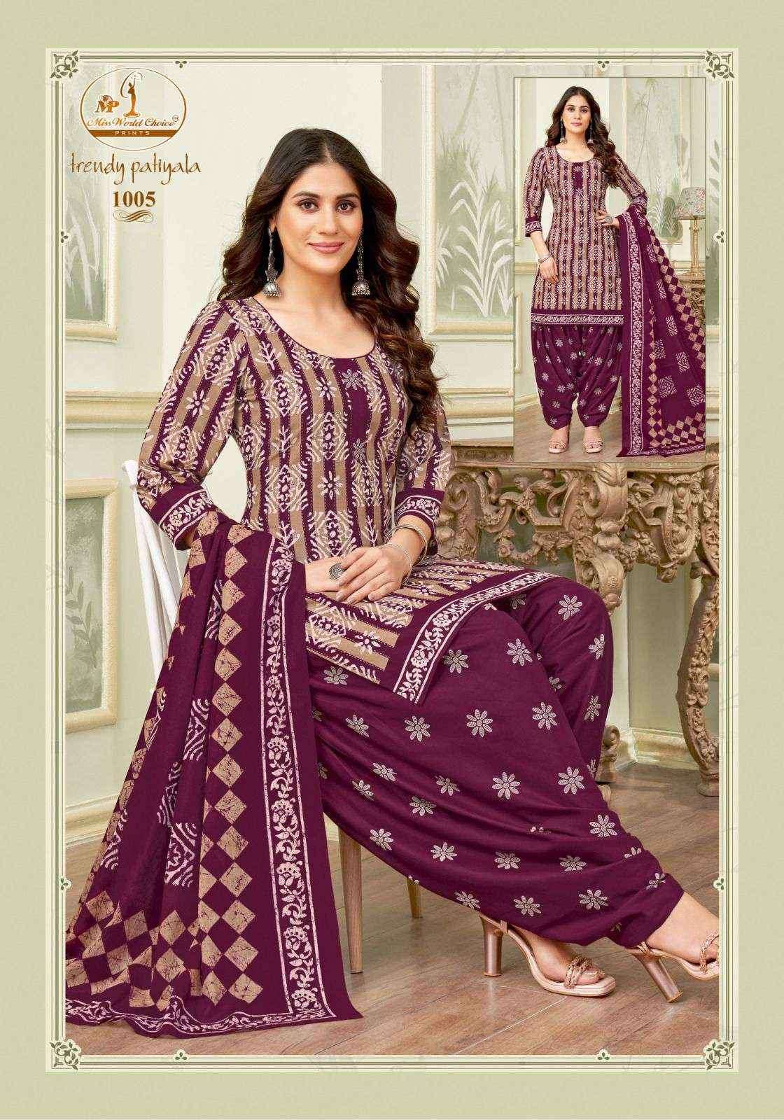 Miss World Choice Trendy Patiyala Vol-1 Cotton Dress Material (10 pcs Catalogue)