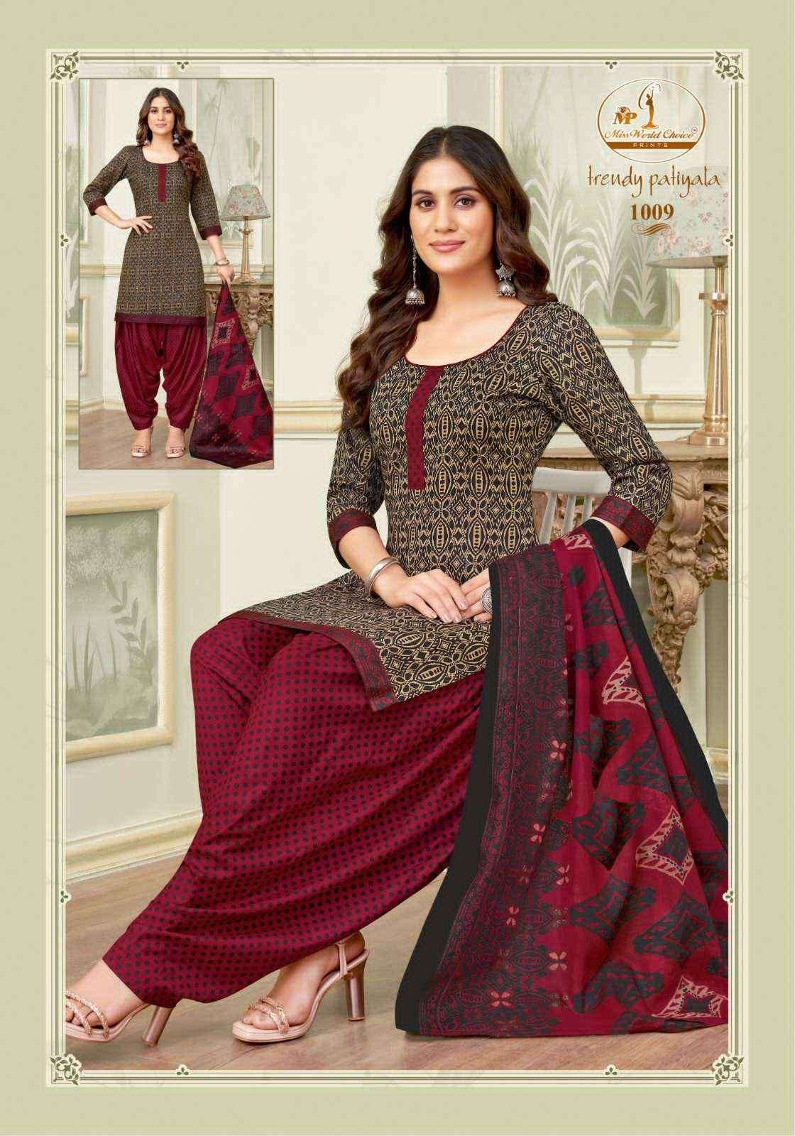 Miss World Choice Trendy Patiyala Vol-1 Cotton Dress Material (10 pcs Catalogue)