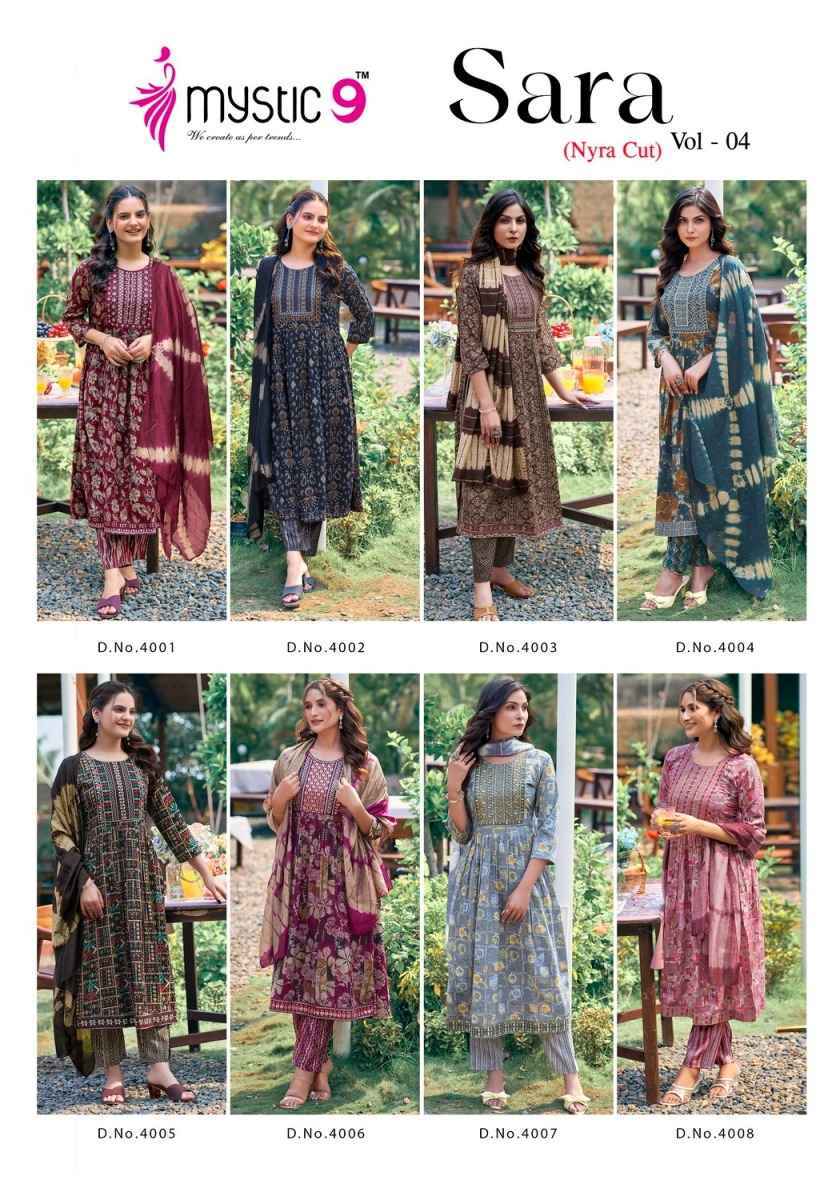 Mystic 9 Sara Vol 4 Readymade Rayon Dress 8 pcs Catalogue