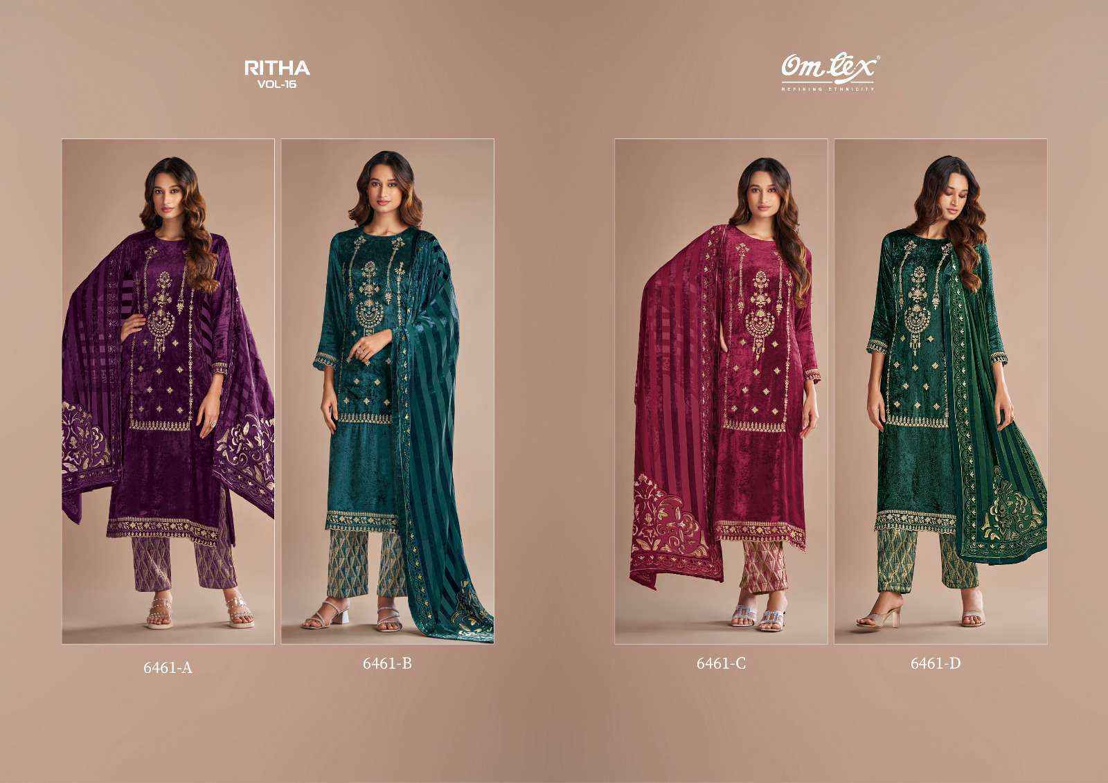 Omtex Ritha Vol-16 Velvet Dress Material (4 pcs Catalogue)
