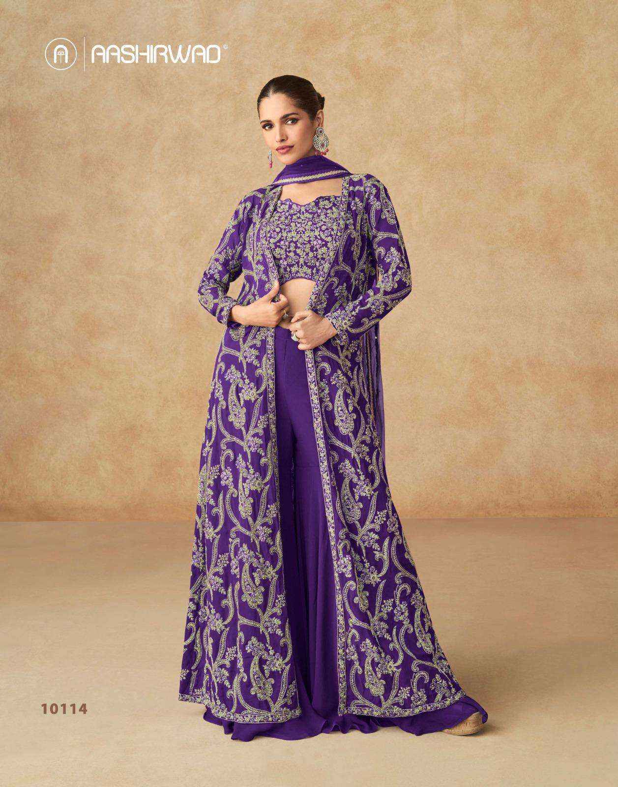 Aashirwad Creation Purple Readymade Georgette Dress (4 pcs Catalogue)