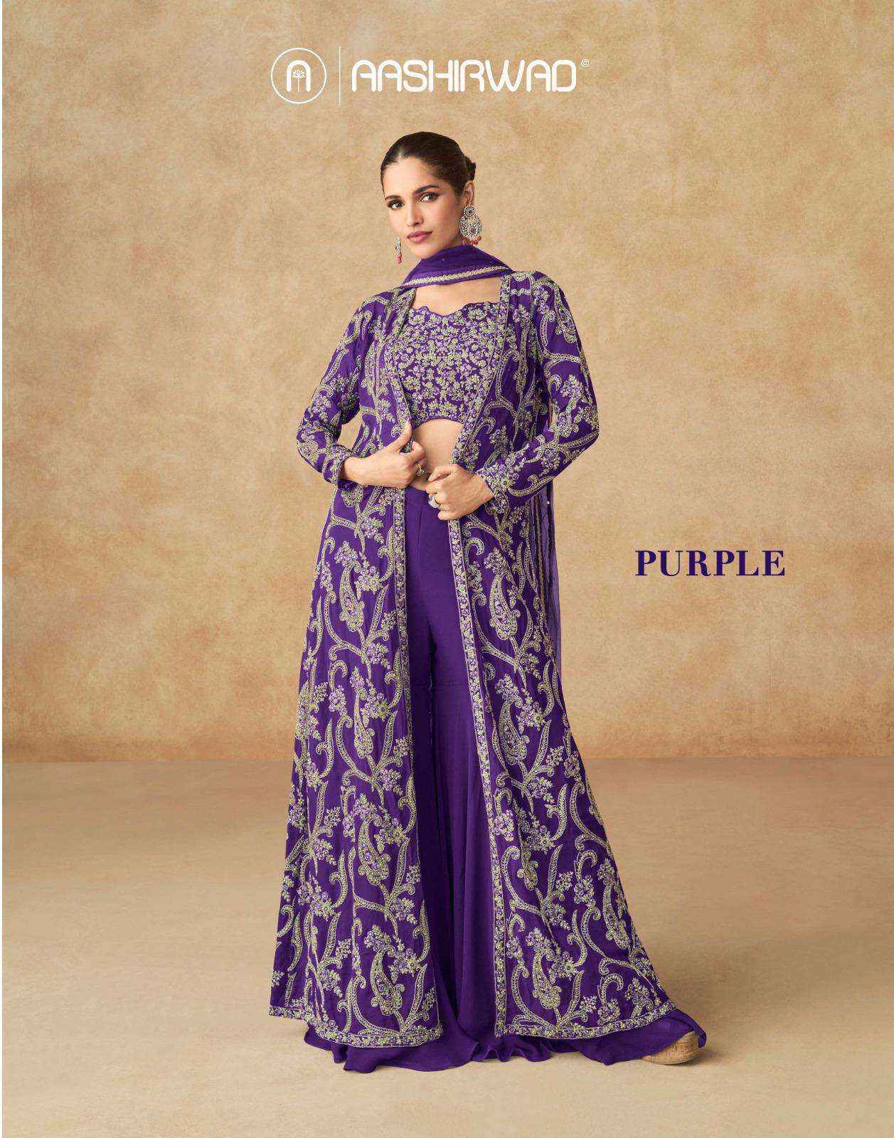 Aashirwad Creation Purple Readymade Georgette Dress (4 pcs Catalogue)