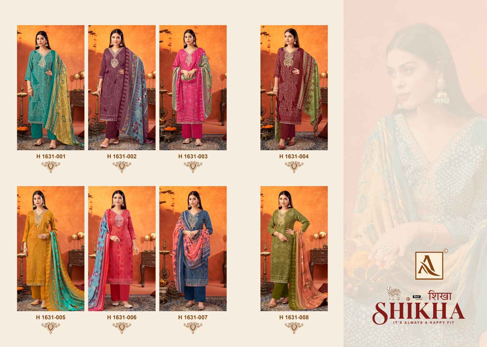 Alok Shikha Premium Woolen Pashmina Dress Material (8 Pc Catalog)